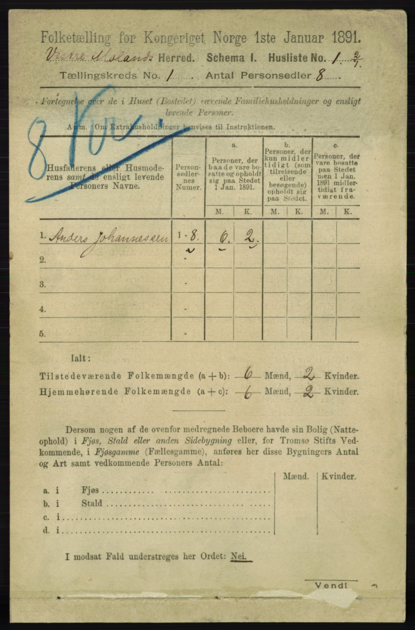 RA, 1891 census for 0926 Vestre Moland, 1891, p. 24