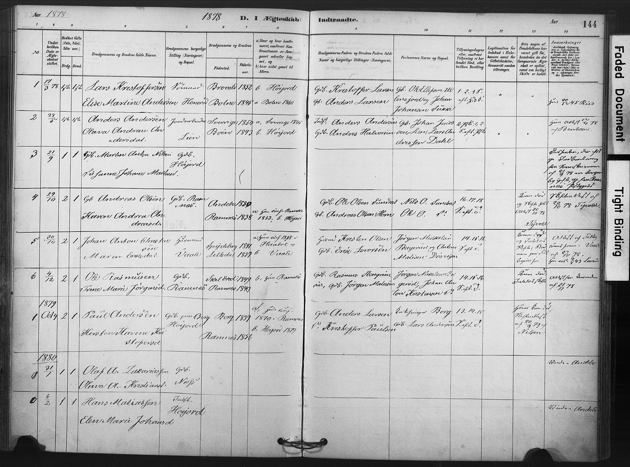 Andebu kirkebøker, AV/SAKO-A-336/F/Fa/L0009: Parish register (official) no. 9, 1878-1909, p. 144