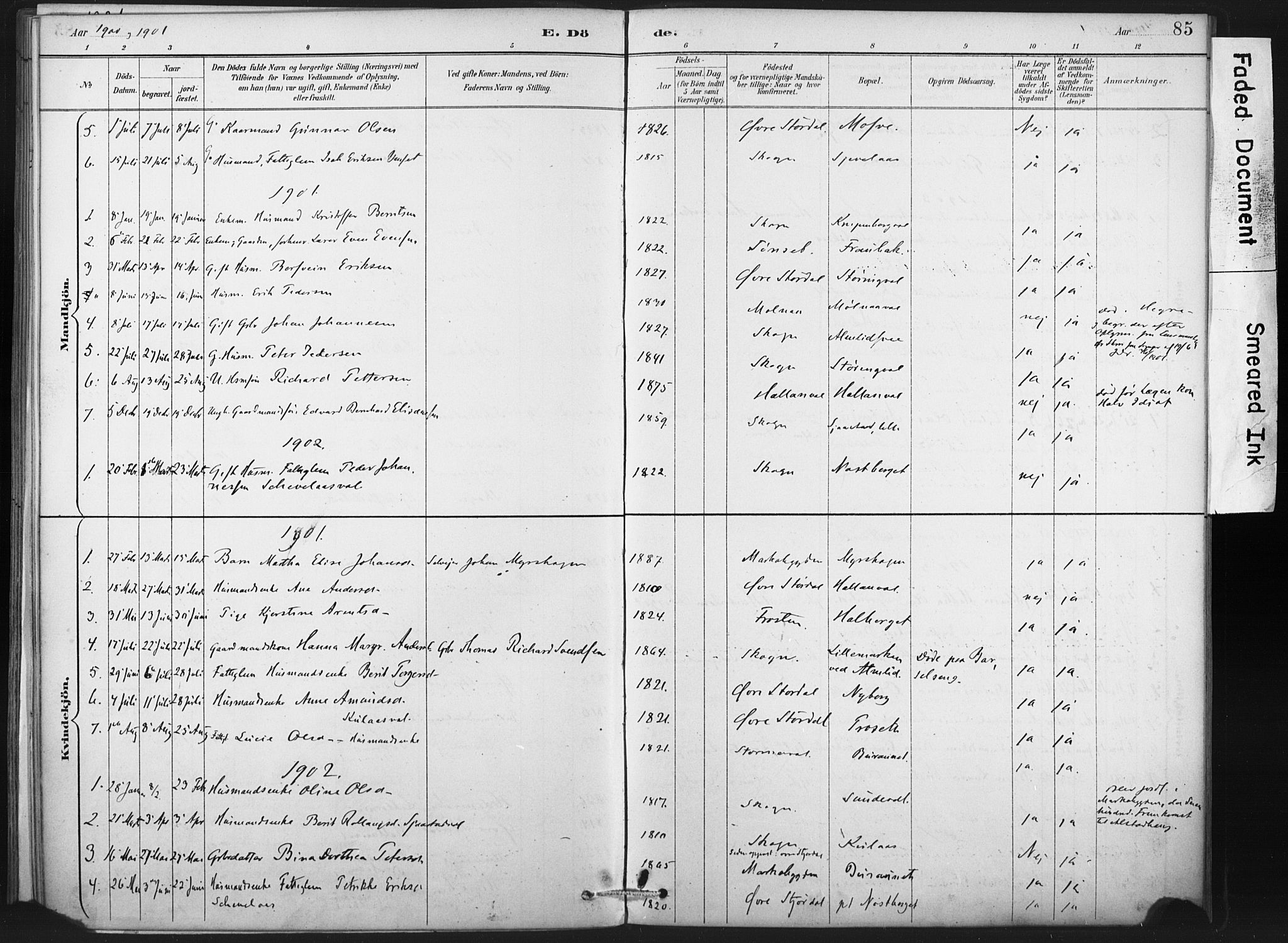 Ministerialprotokoller, klokkerbøker og fødselsregistre - Nord-Trøndelag, AV/SAT-A-1458/718/L0175: Parish register (official) no. 718A01, 1890-1923, p. 85