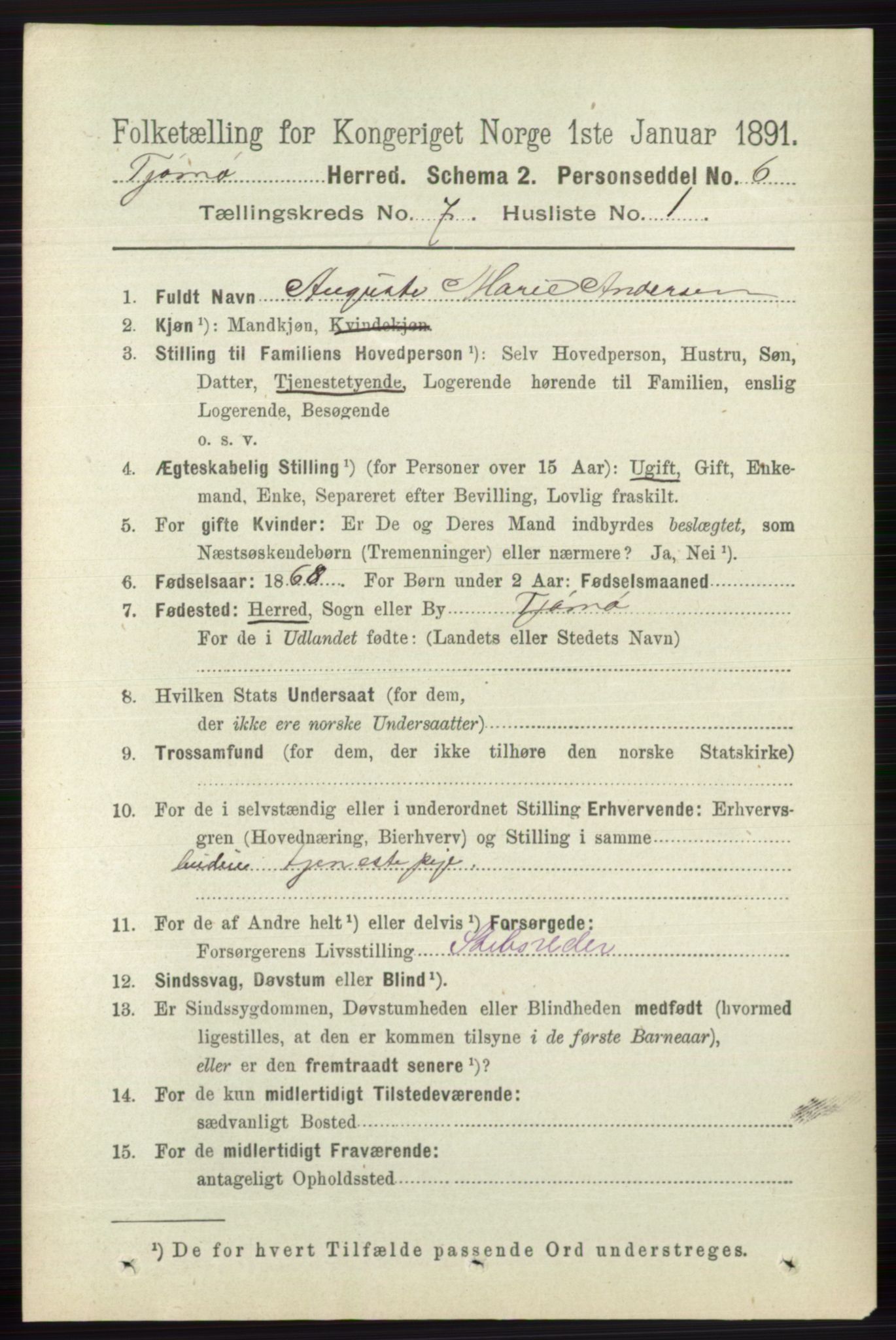 RA, 1891 census for 0723 Tjøme, 1891, p. 2465