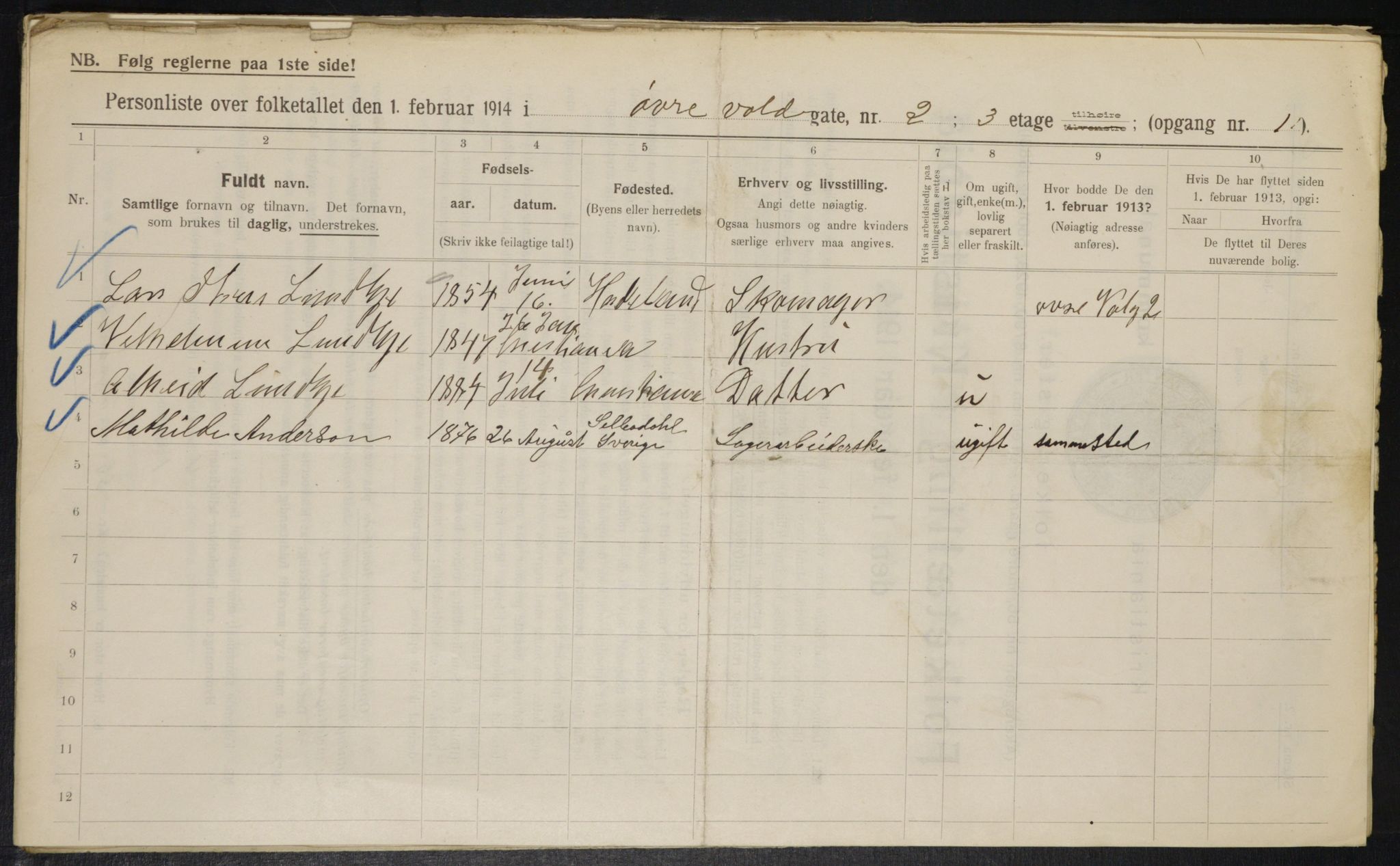 OBA, Municipal Census 1914 for Kristiania, 1914, p. 131107