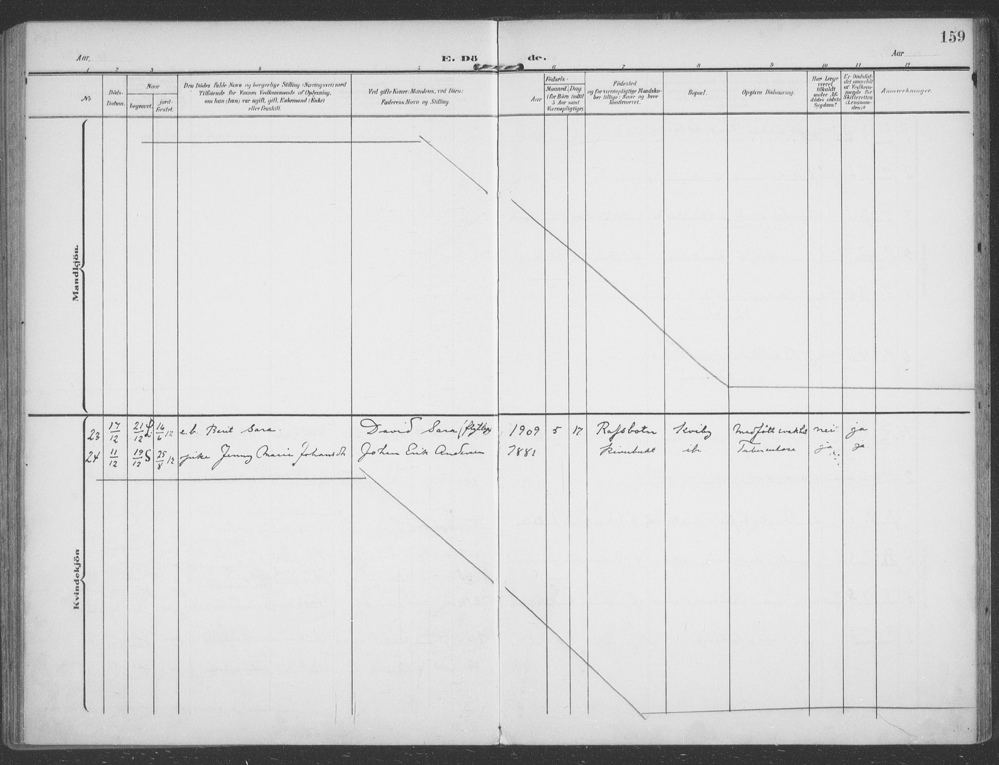 Talvik sokneprestkontor, SATØ/S-1337/H/Ha/L0017kirke: Parish register (official) no. 17, 1906-1915, p. 159