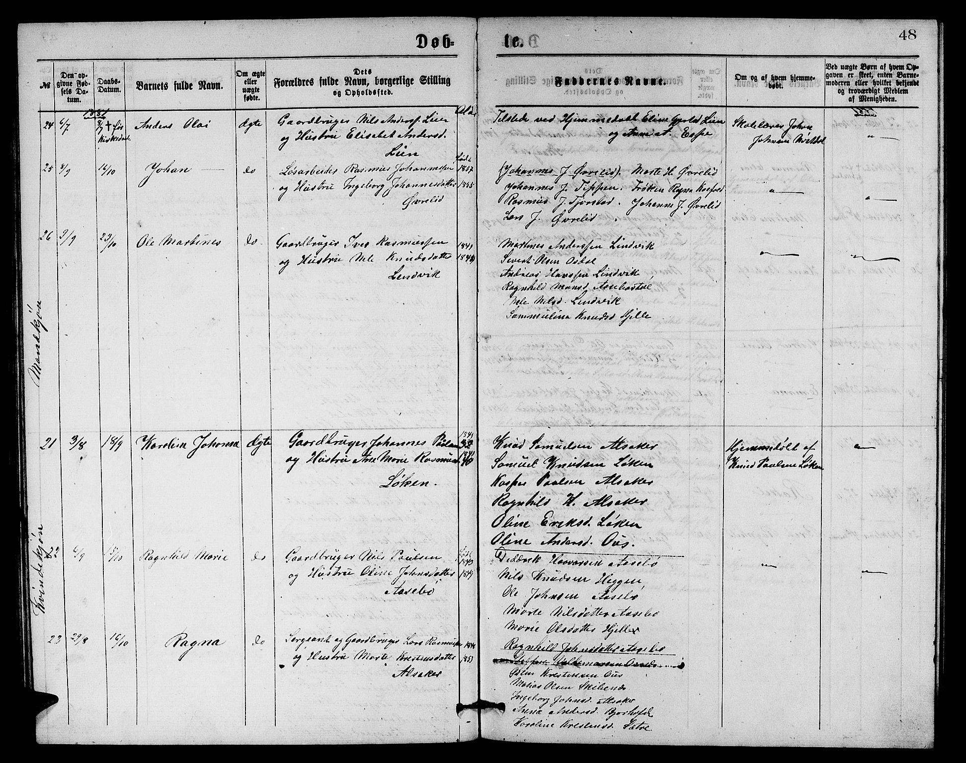 Eid sokneprestembete, AV/SAB-A-82301/H/Hab/Habb/L0001: Parish register (copy) no. B 1, 1877-1882, p. 48