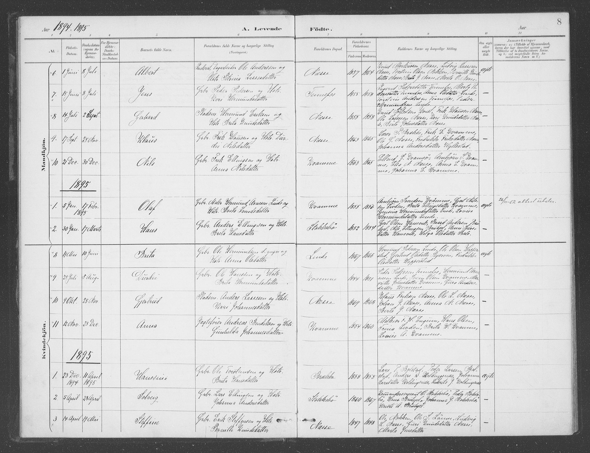 Vik sokneprestembete, AV/SAB-A-81501/H/Haa/Haad/L0002: Parish register (official) no. D  2, 1891-1907, p. 8