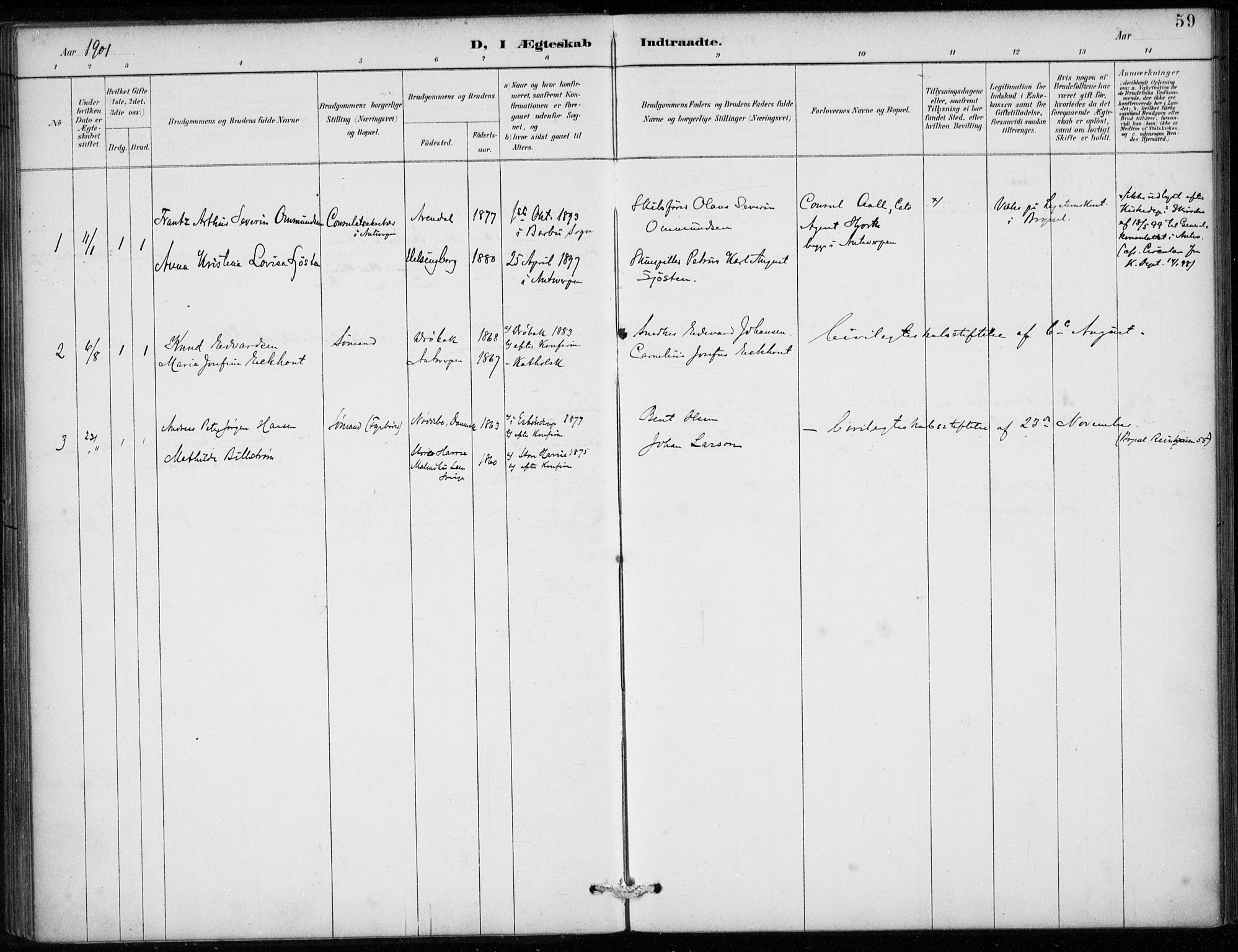 Den norske sjømannsmisjon i utlandet/Antwerpen, SAB/SAB/PA-0105/H/Ha/L0002: Parish register (official) no. A 2, 1887-1913, p. 59