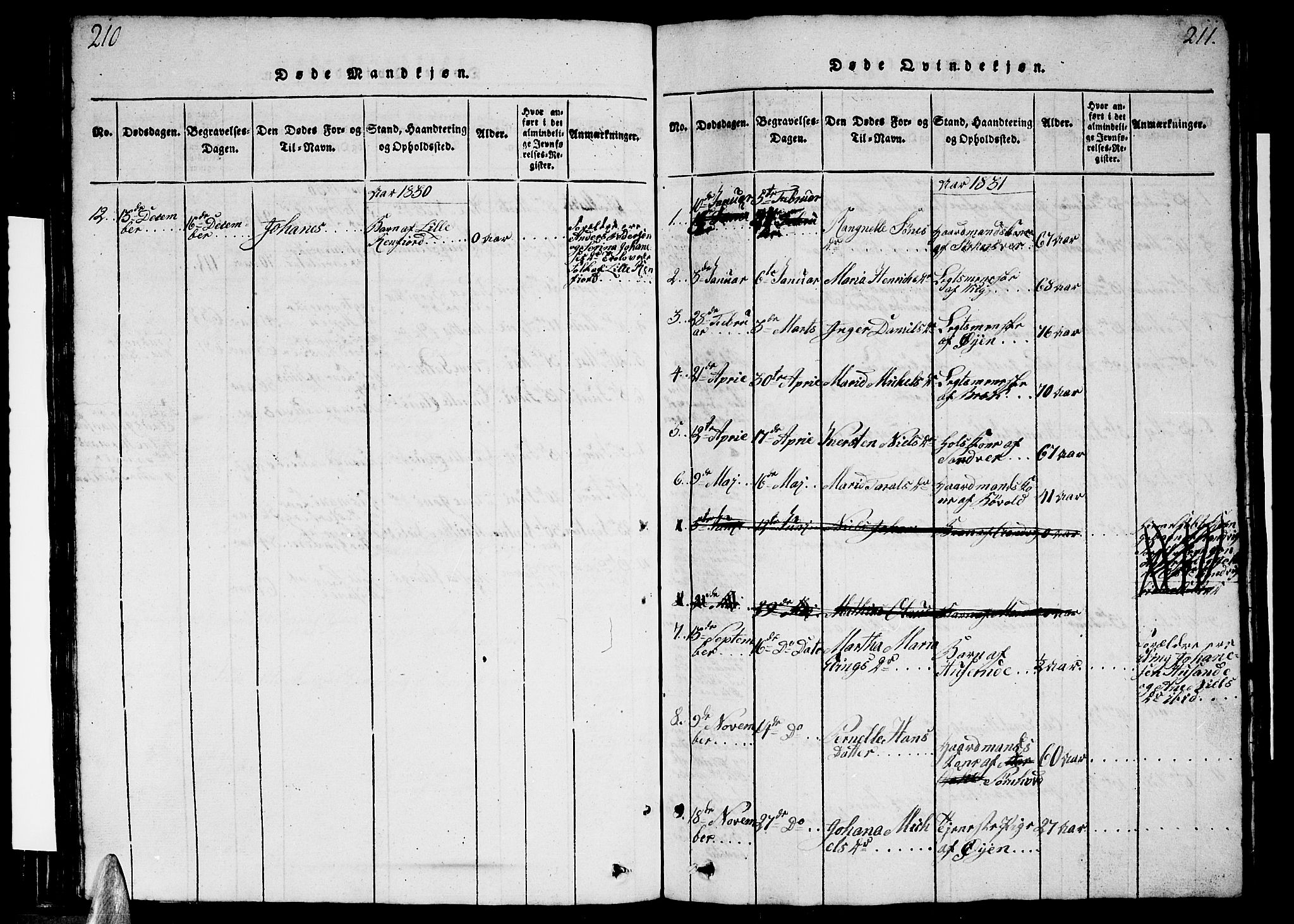 Ministerialprotokoller, klokkerbøker og fødselsregistre - Nordland, SAT/A-1459/812/L0186: Parish register (copy) no. 812C04, 1820-1849, p. 210-211