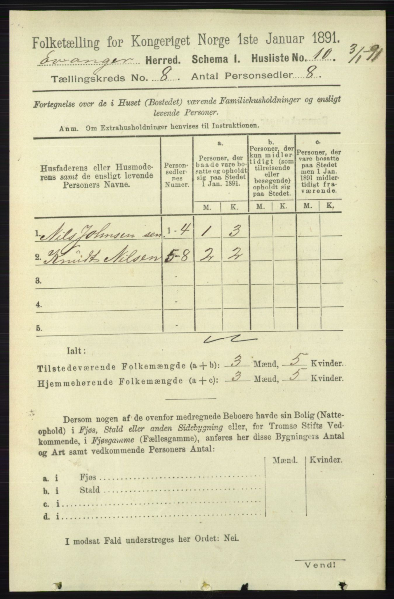 RA, 1891 census for 1237 Evanger, 1891, p. 2256