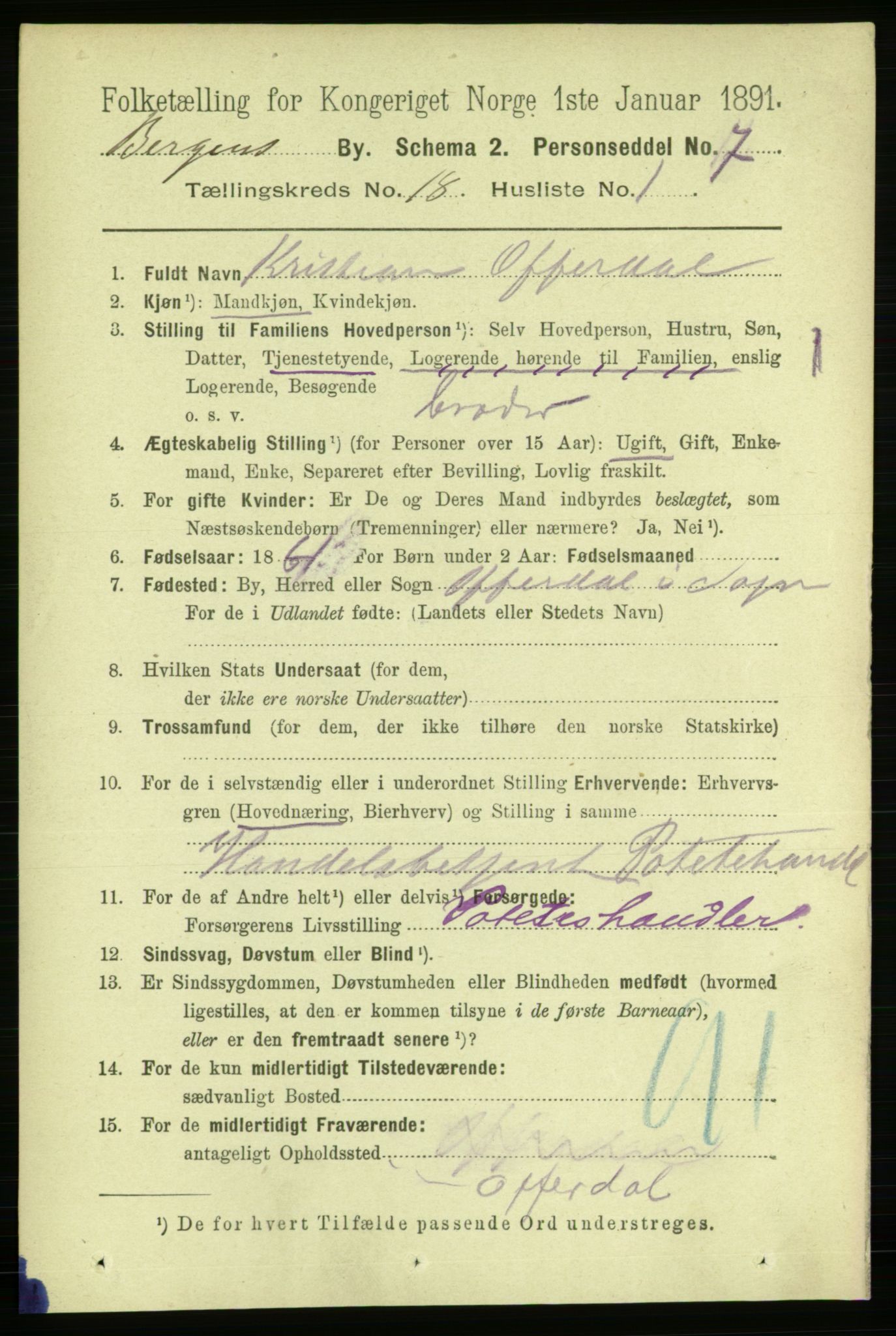 RA, 1891 Census for 1301 Bergen, 1891, p. 26060