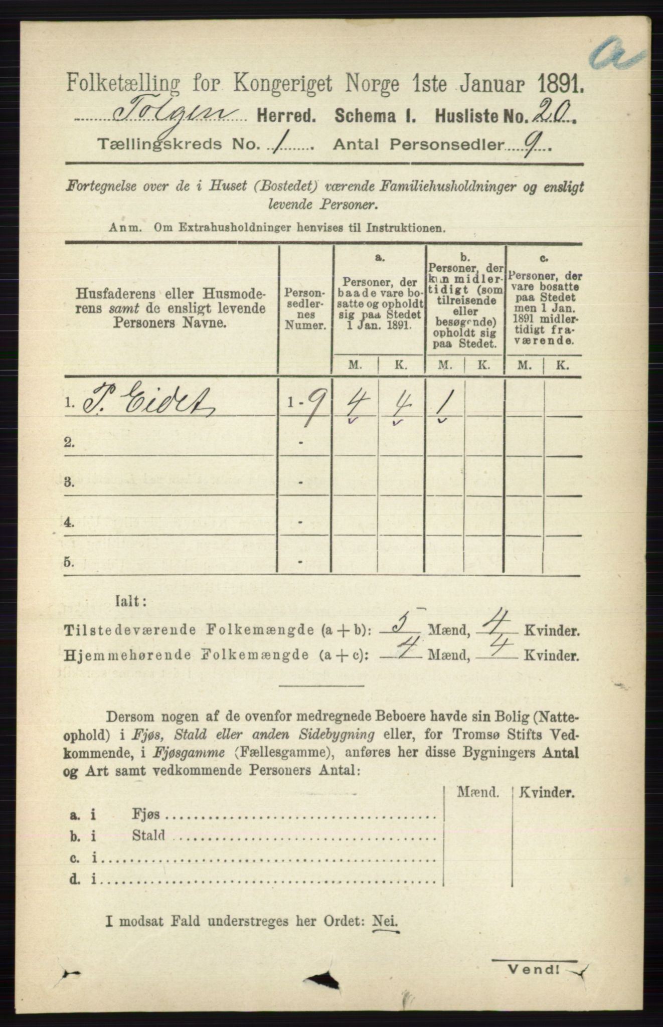 RA, 1891 census for 0436 Tolga, 1891, p. 65