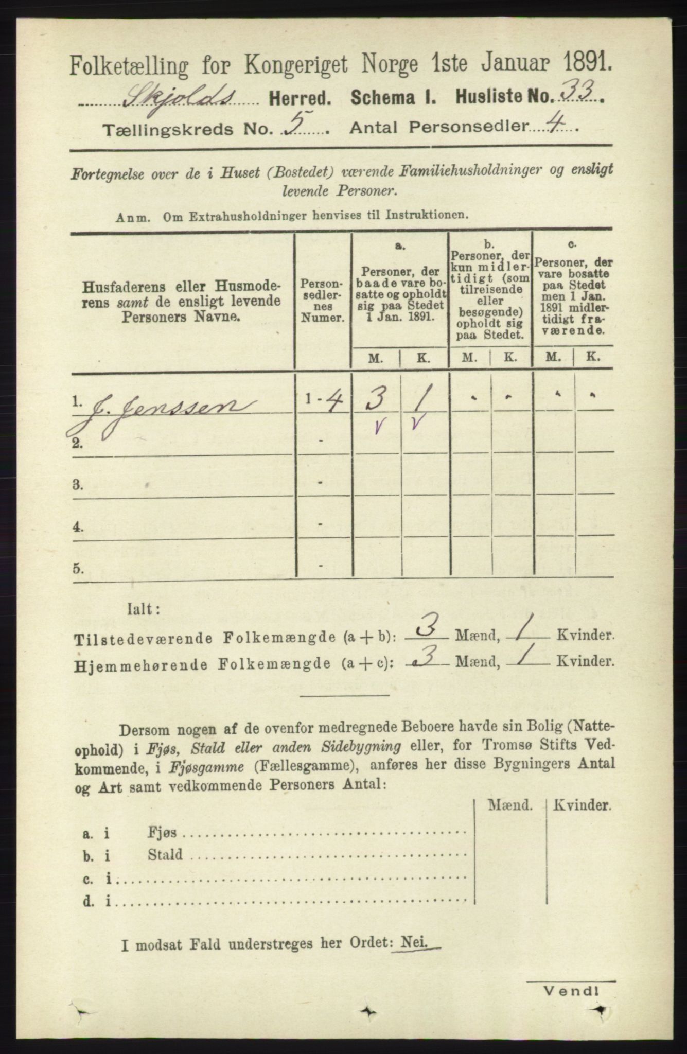 RA, 1891 census for 1154 Skjold, 1891, p. 761