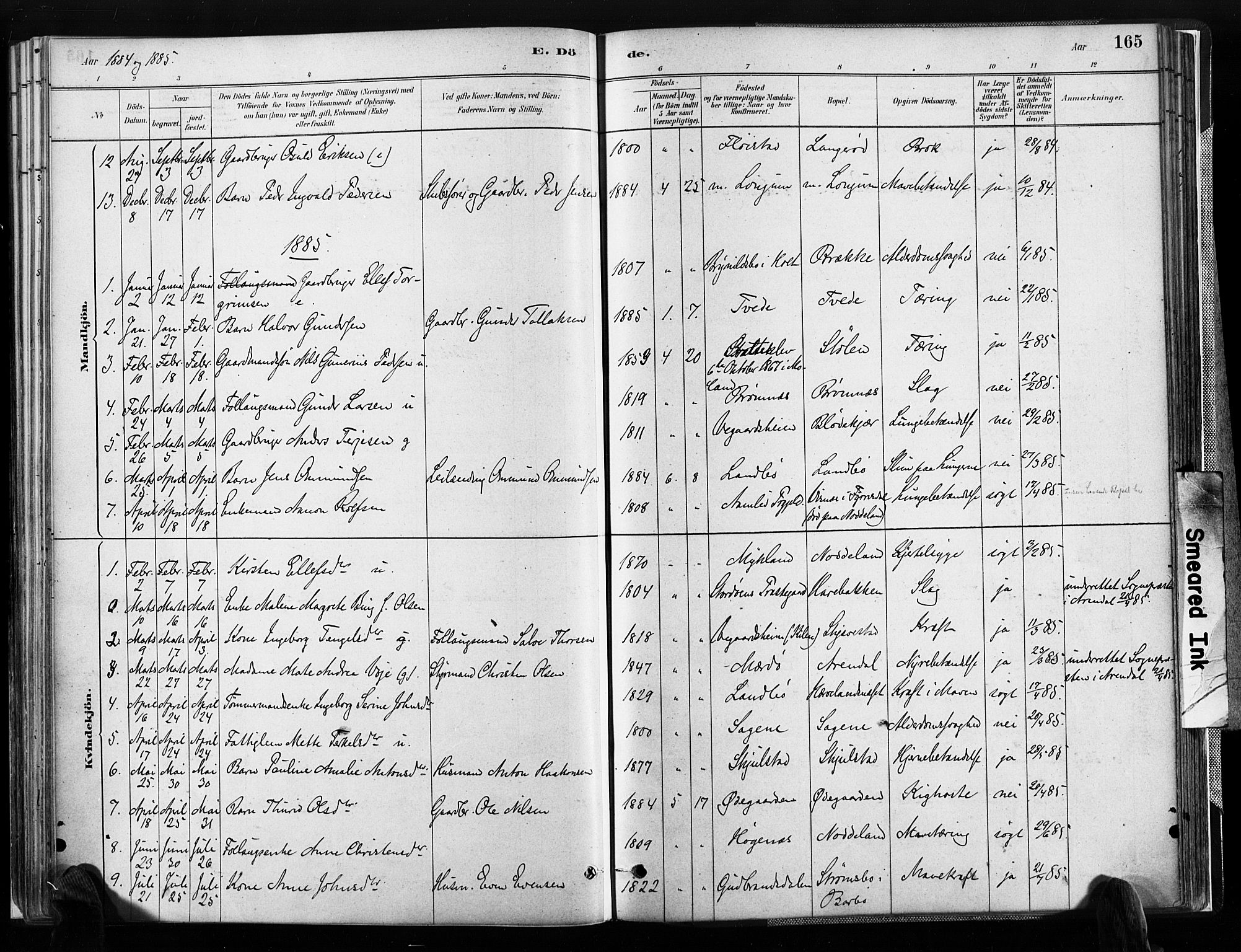 Austre Moland sokneprestkontor, AV/SAK-1111-0001/F/Fa/Faa/L0010: Parish register (official) no. A 10, 1880-1904, p. 165