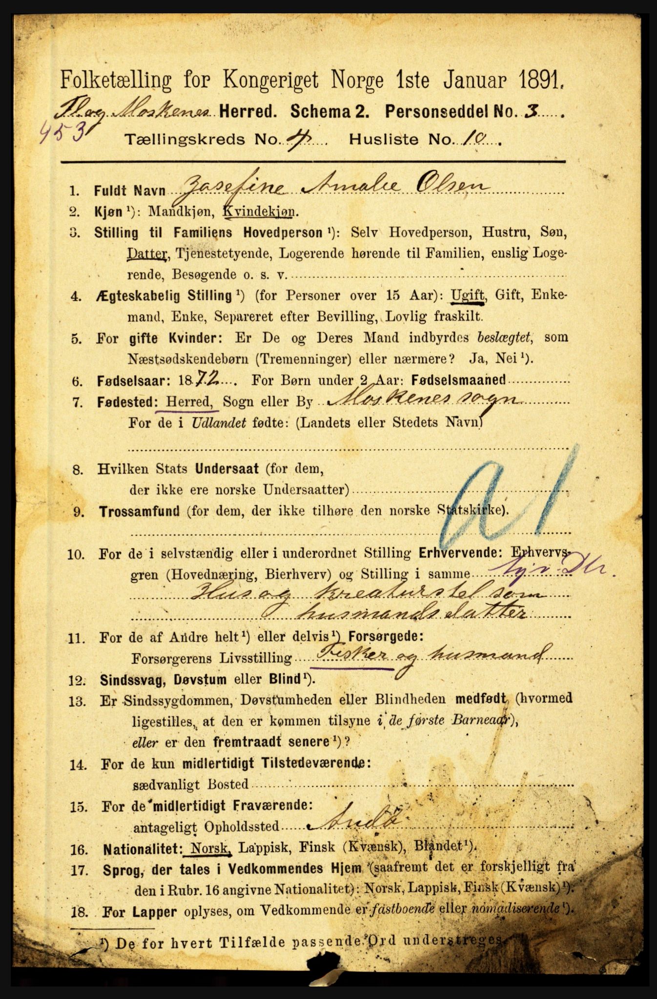 RA, 1891 census for 1859 Flakstad, 1891, p. 1945