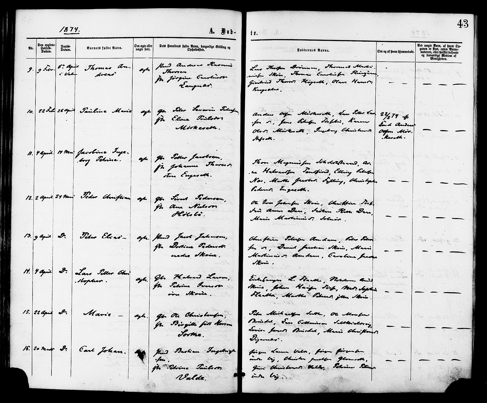 Ministerialprotokoller, klokkerbøker og fødselsregistre - Møre og Romsdal, AV/SAT-A-1454/524/L0355: Parish register (official) no. 524A07, 1864-1879, p. 43