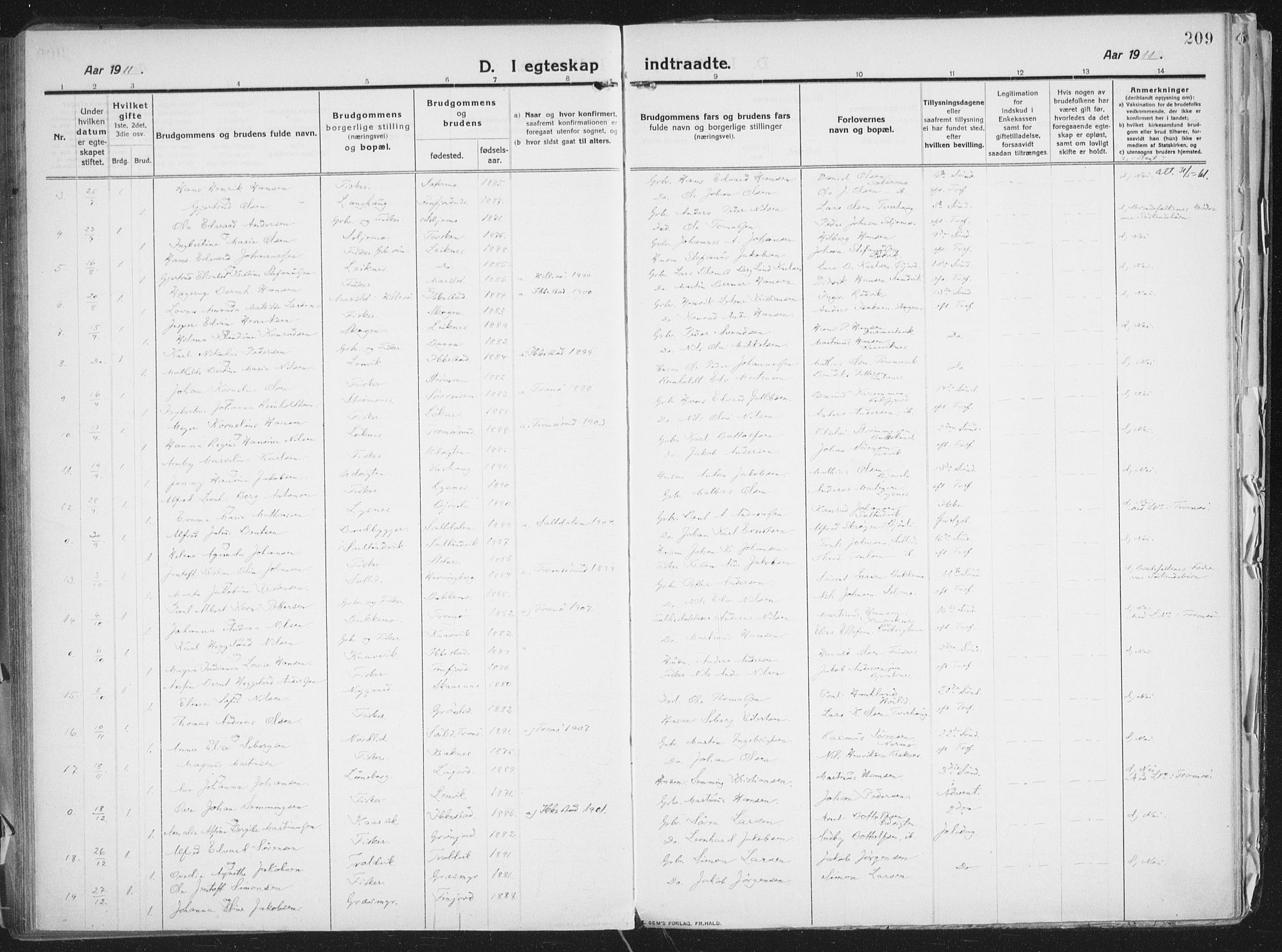 Lenvik sokneprestembete, SATØ/S-1310/H/Ha/Haa/L0016kirke: Parish register (official) no. 16, 1910-1924, p. 209