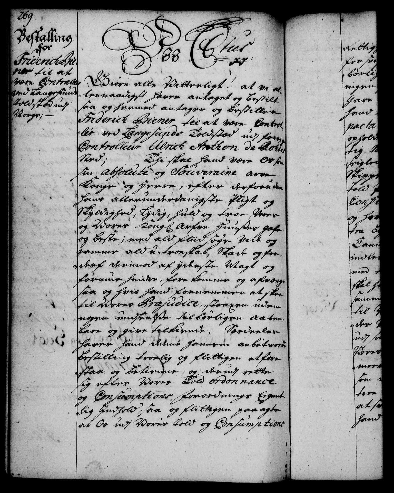 Rentekammeret, Kammerkanselliet, RA/EA-3111/G/Gg/Gge/L0002: Norsk bestallingsprotokoll med register (merket RK 53.26), 1730-1744, p. 269