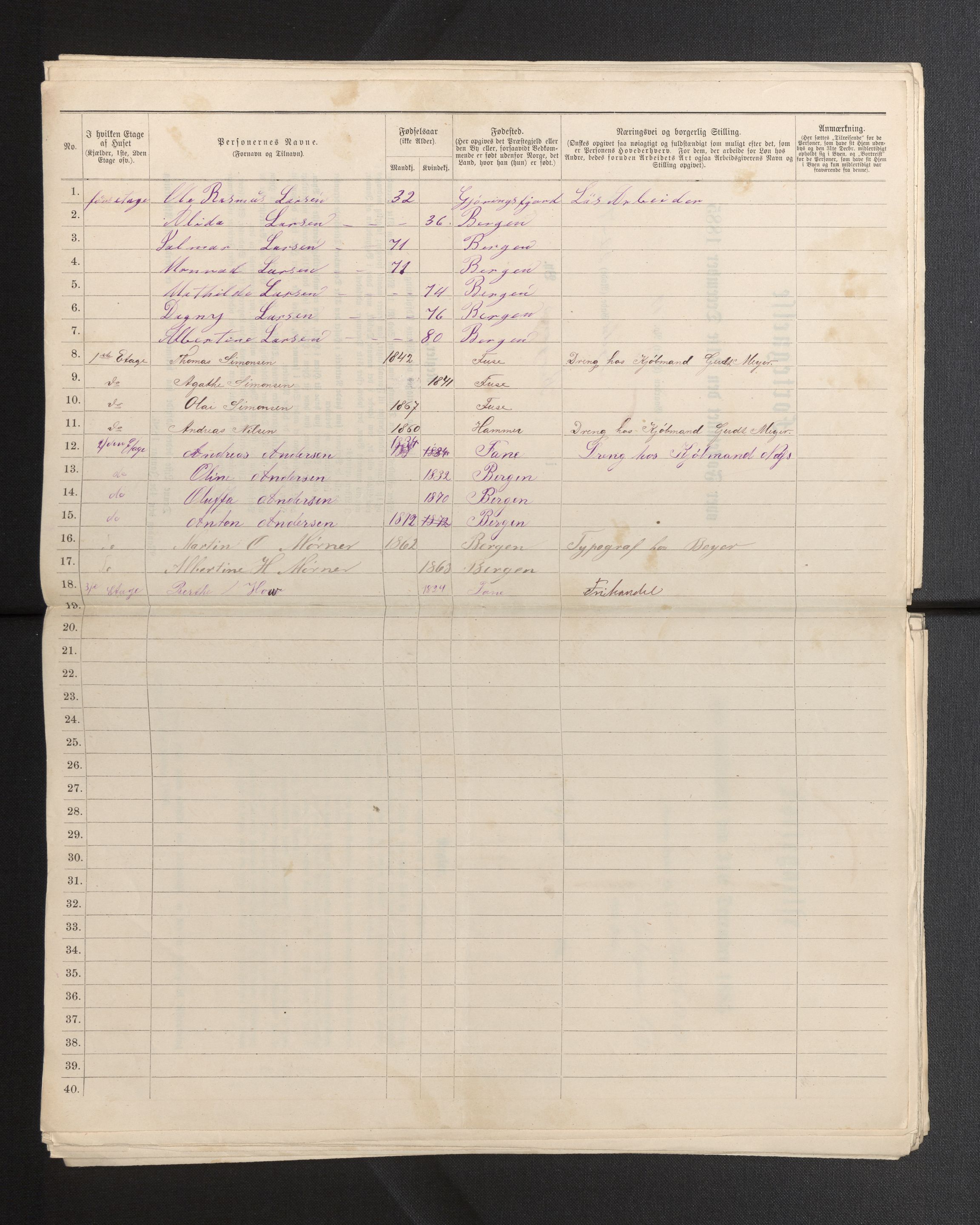 SAB, 1885 census for 1301 Bergen, 1885, p. 1290