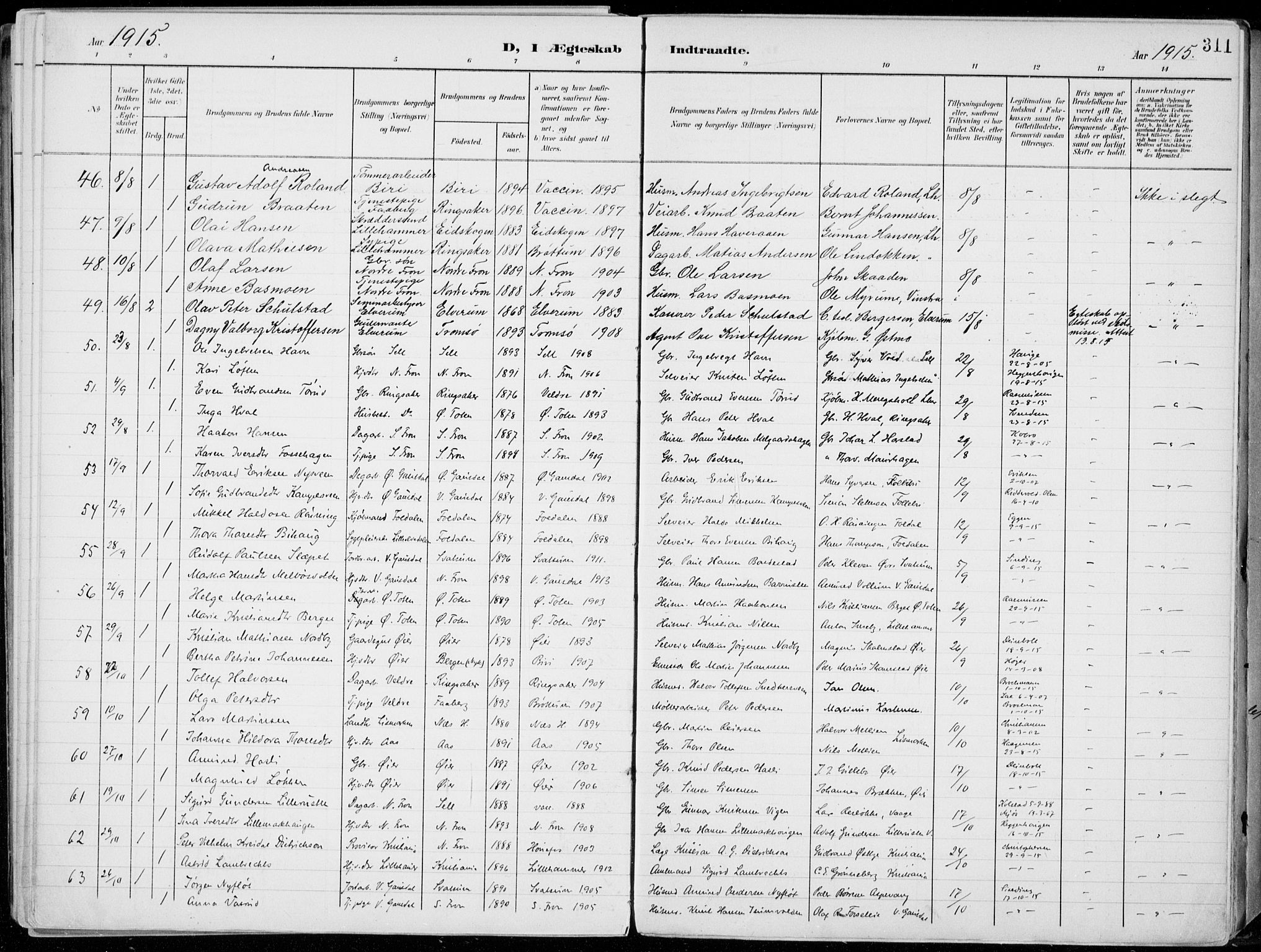 Lillehammer prestekontor, AV/SAH-PREST-088/H/Ha/Haa/L0001: Parish register (official) no. 1, 1901-1916, p. 311