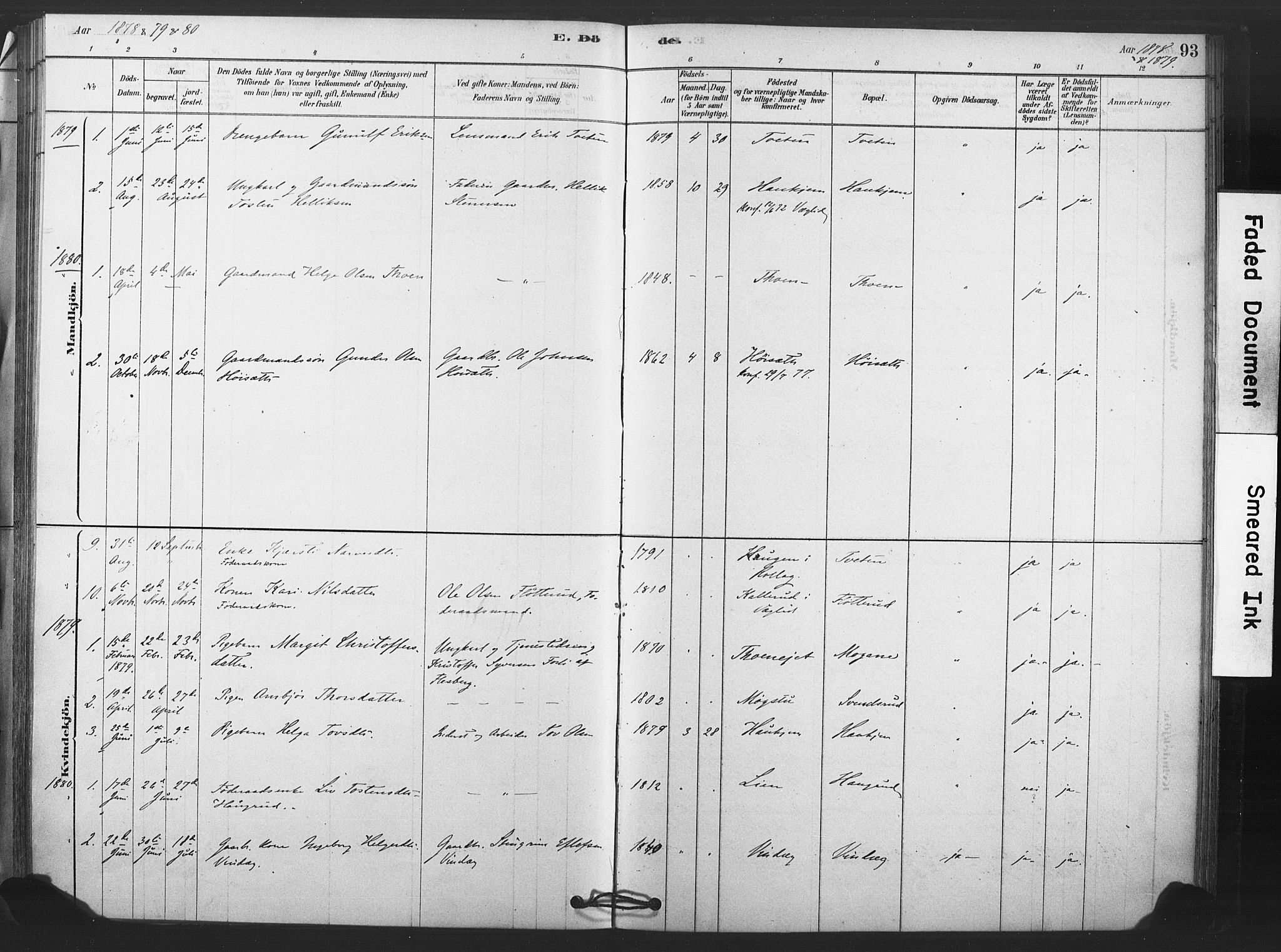 Rollag kirkebøker, AV/SAKO-A-240/F/Fb/L0001: Parish register (official) no. II 1, 1878-1899, p. 93