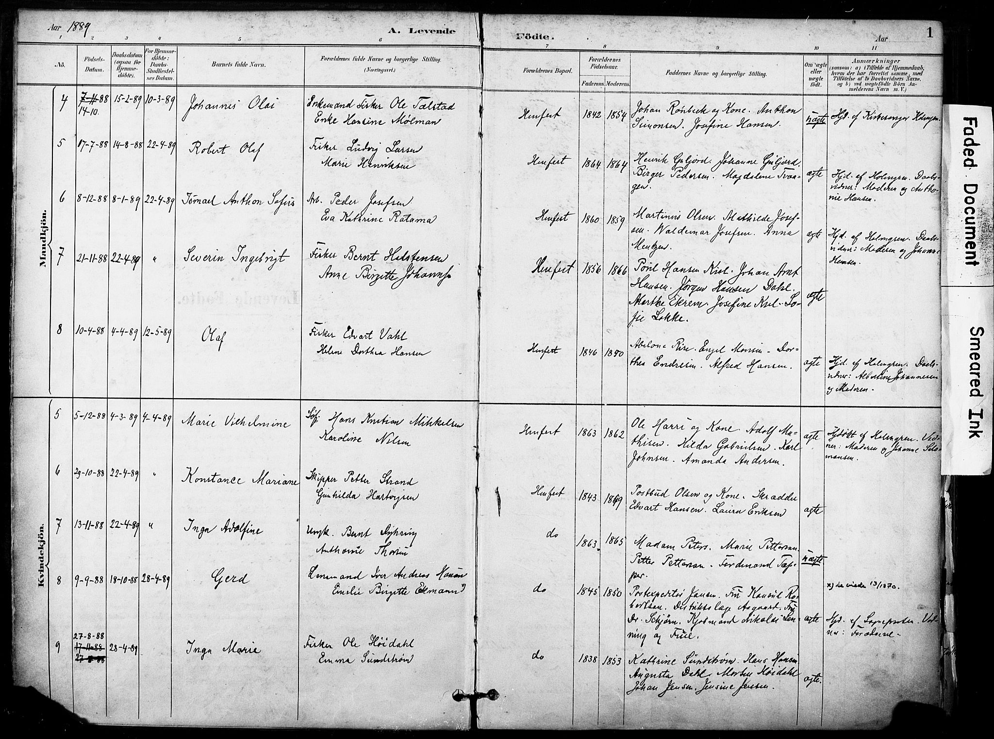 Hammerfest sokneprestkontor, SATØ/S-1347/H/Ha/L0009.kirke: Parish register (official) no. 9, 1889-1897, p. 1