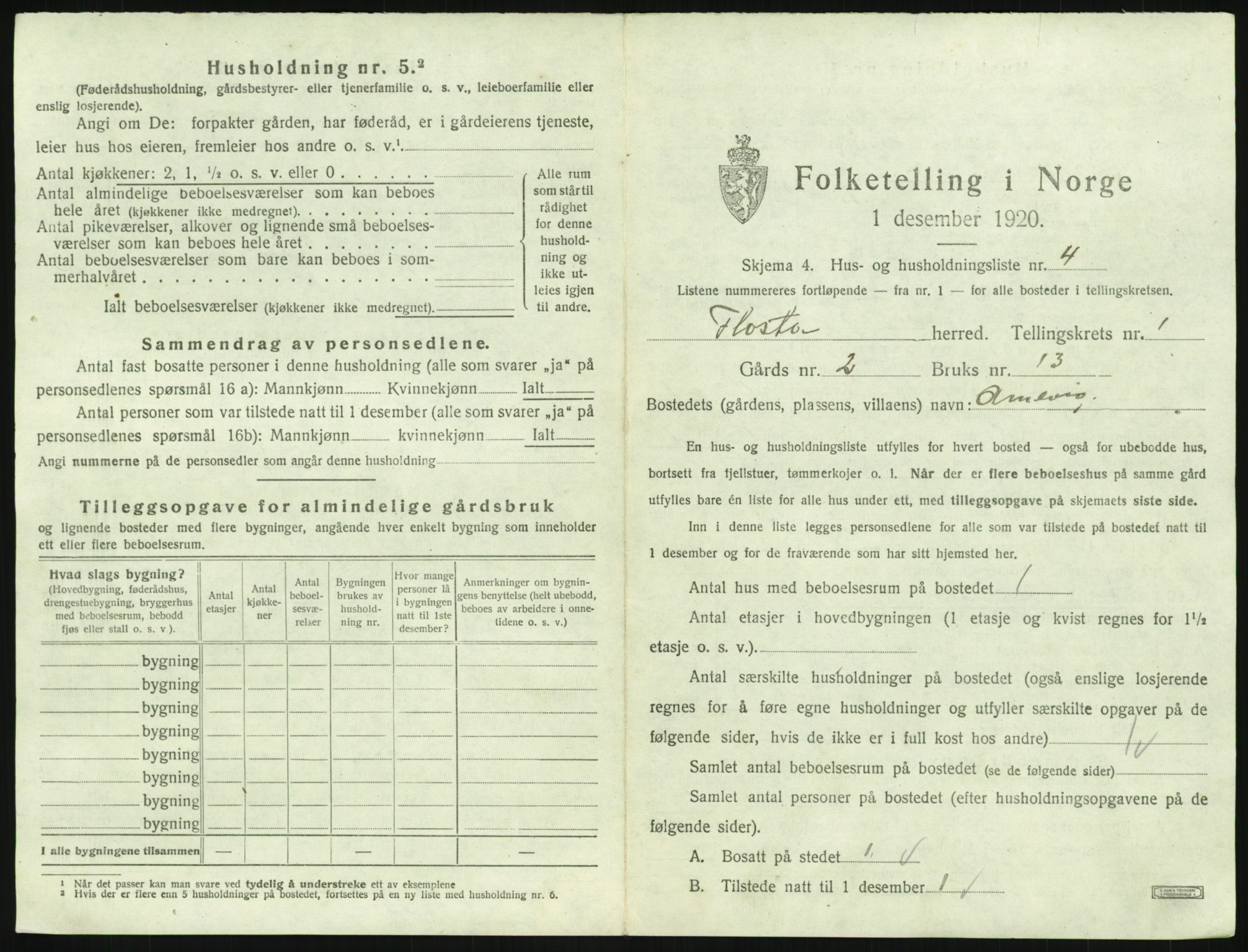 SAK, 1920 census for Flosta, 1920, p. 34