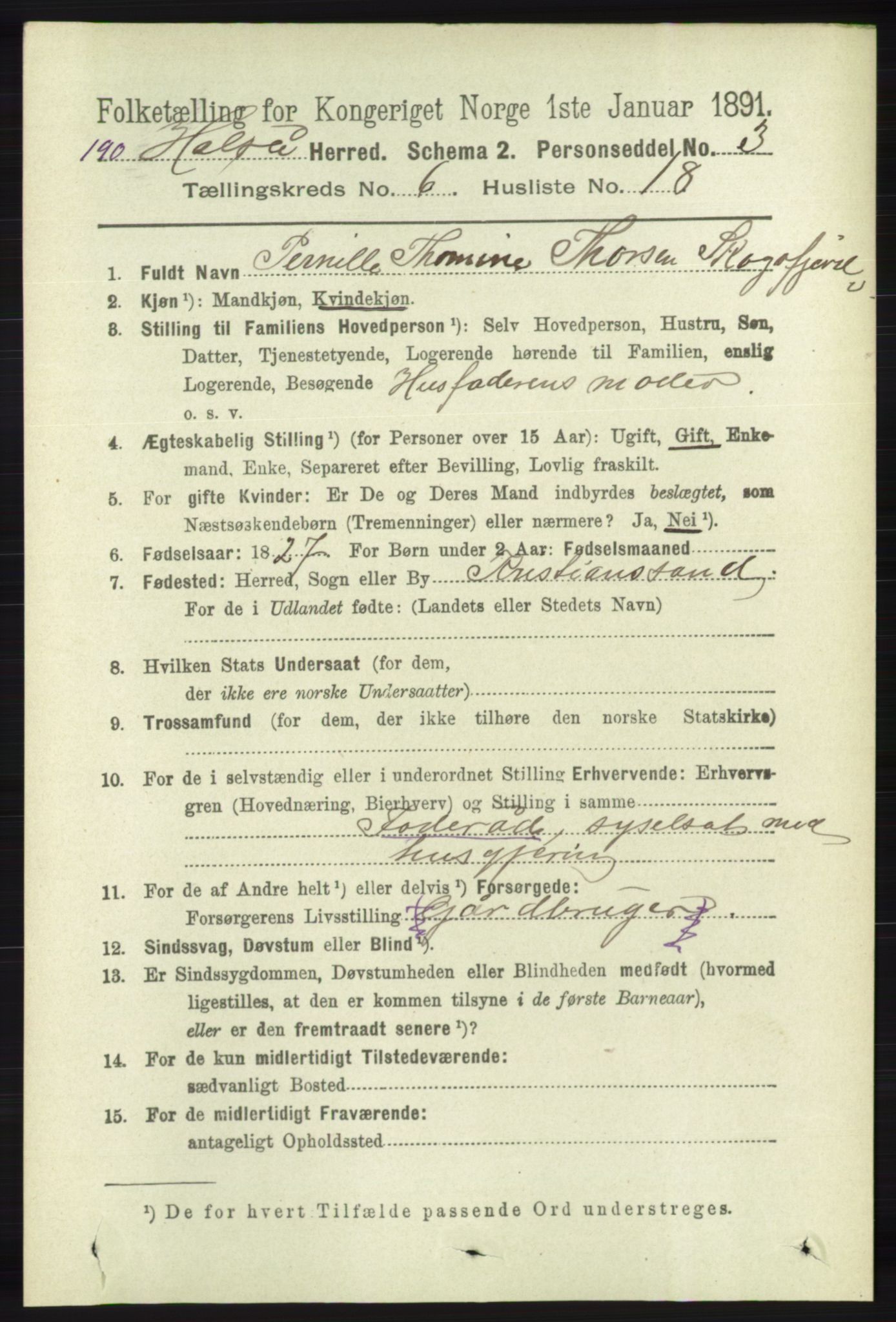 RA, 1891 census for 1019 Halse og Harkmark, 1891, p. 2480