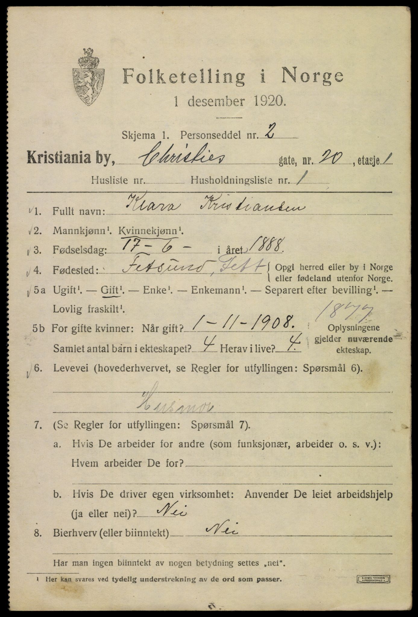 SAO, 1920 census for Kristiania, 1920, p. 185219