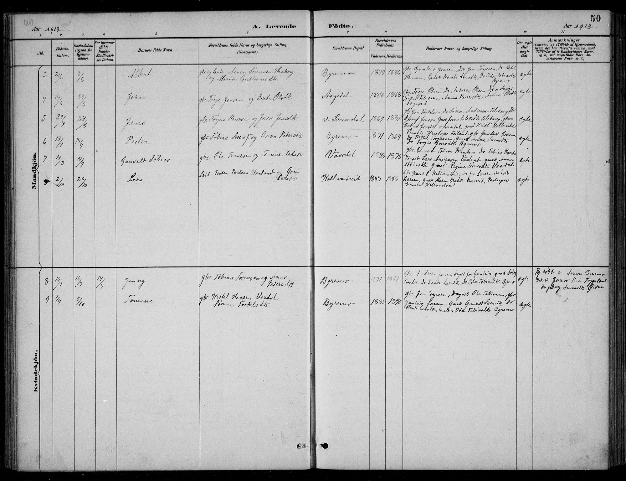 Bjelland sokneprestkontor, SAK/1111-0005/F/Fb/Fbc/L0003: Parish register (copy) no. B 3, 1887-1924, p. 50