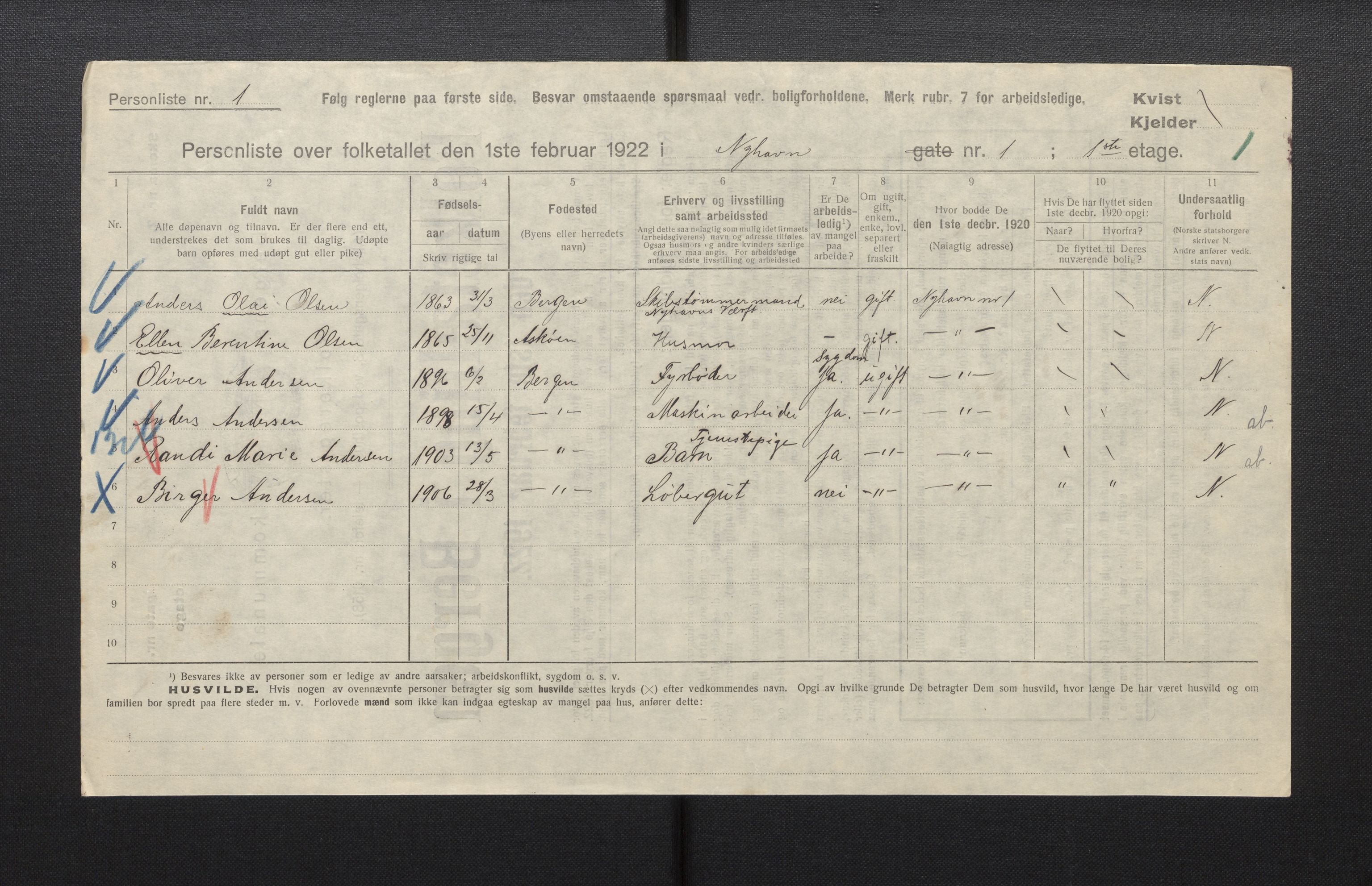 SAB, Municipal Census 1922 for Bergen, 1922, p. 29193