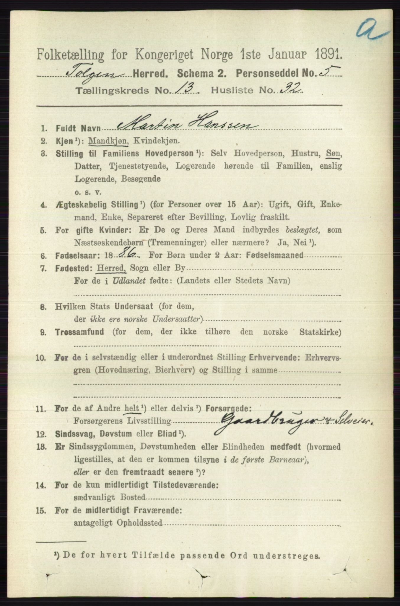 RA, 1891 census for 0436 Tolga, 1891, p. 4075