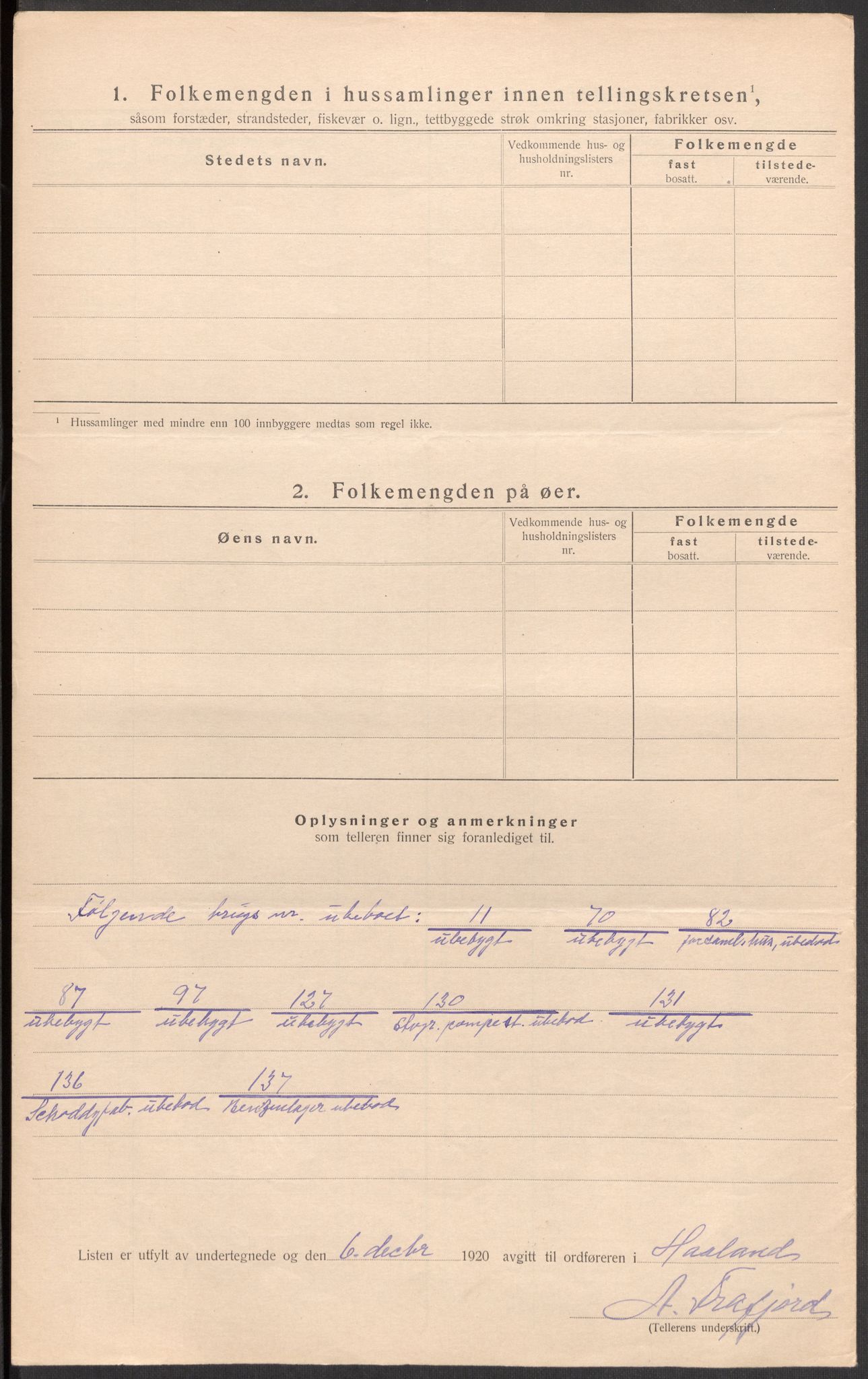 SAST, 1920 census for Håland, 1920, p. 41