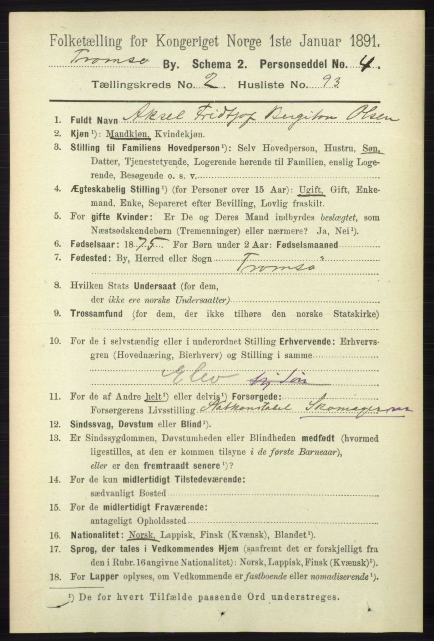 RA, 1891 census for 1902 Tromsø, 1891, p. 2812