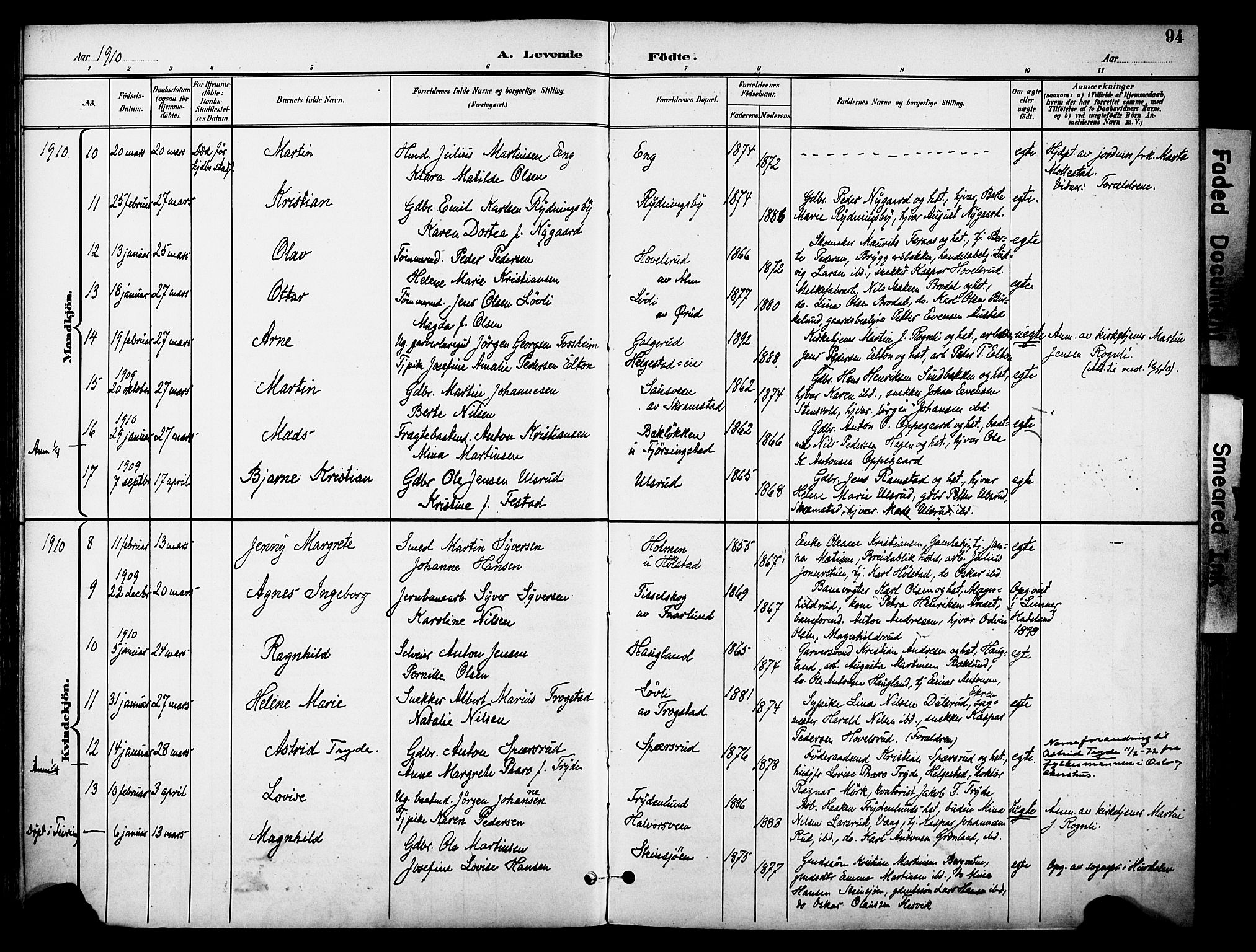 Østre Toten prestekontor, AV/SAH-PREST-104/H/Ha/Haa/L0009: Parish register (official) no. 9, 1897-1913, p. 94