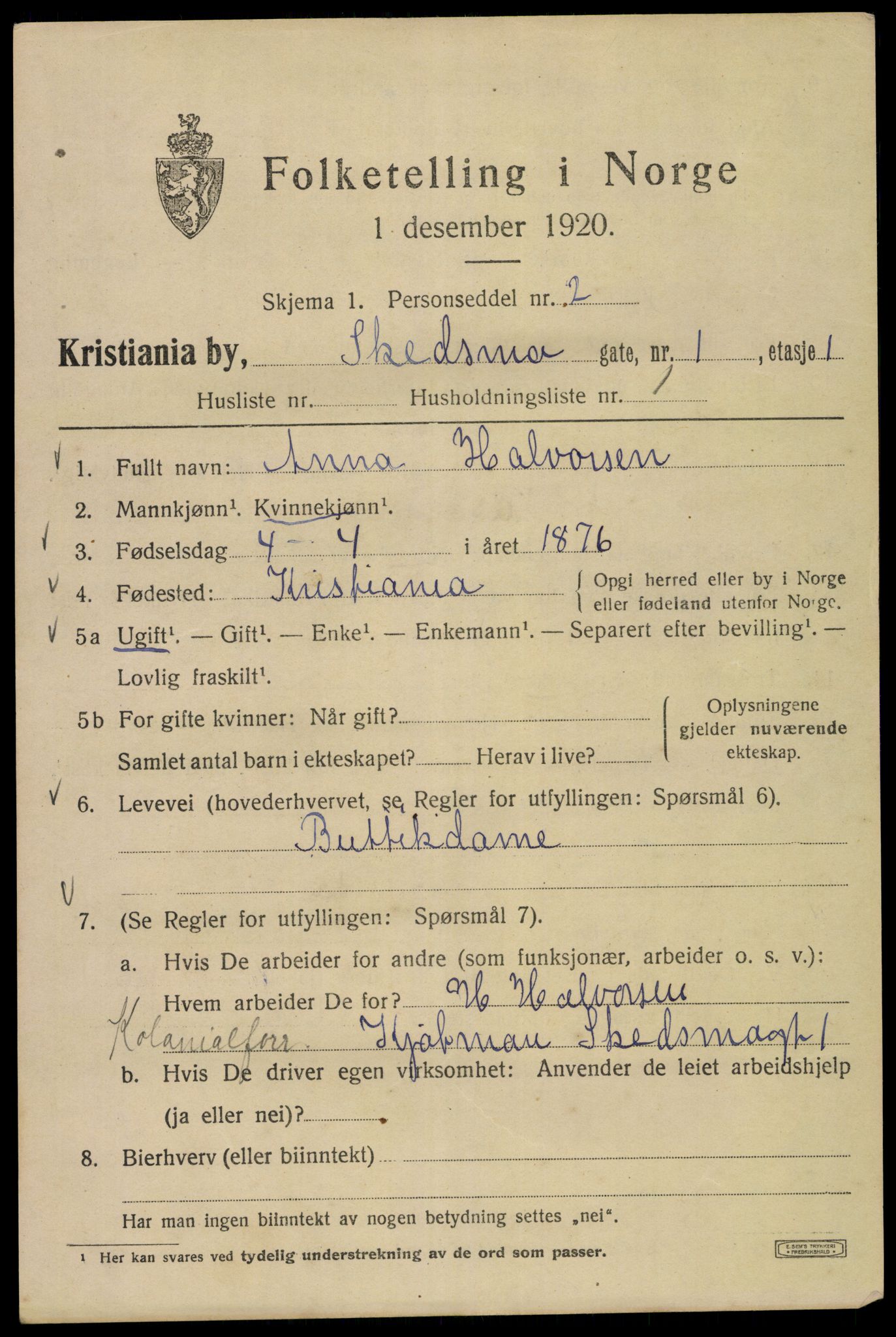 SAO, 1920 census for Kristiania, 1920, p. 511459