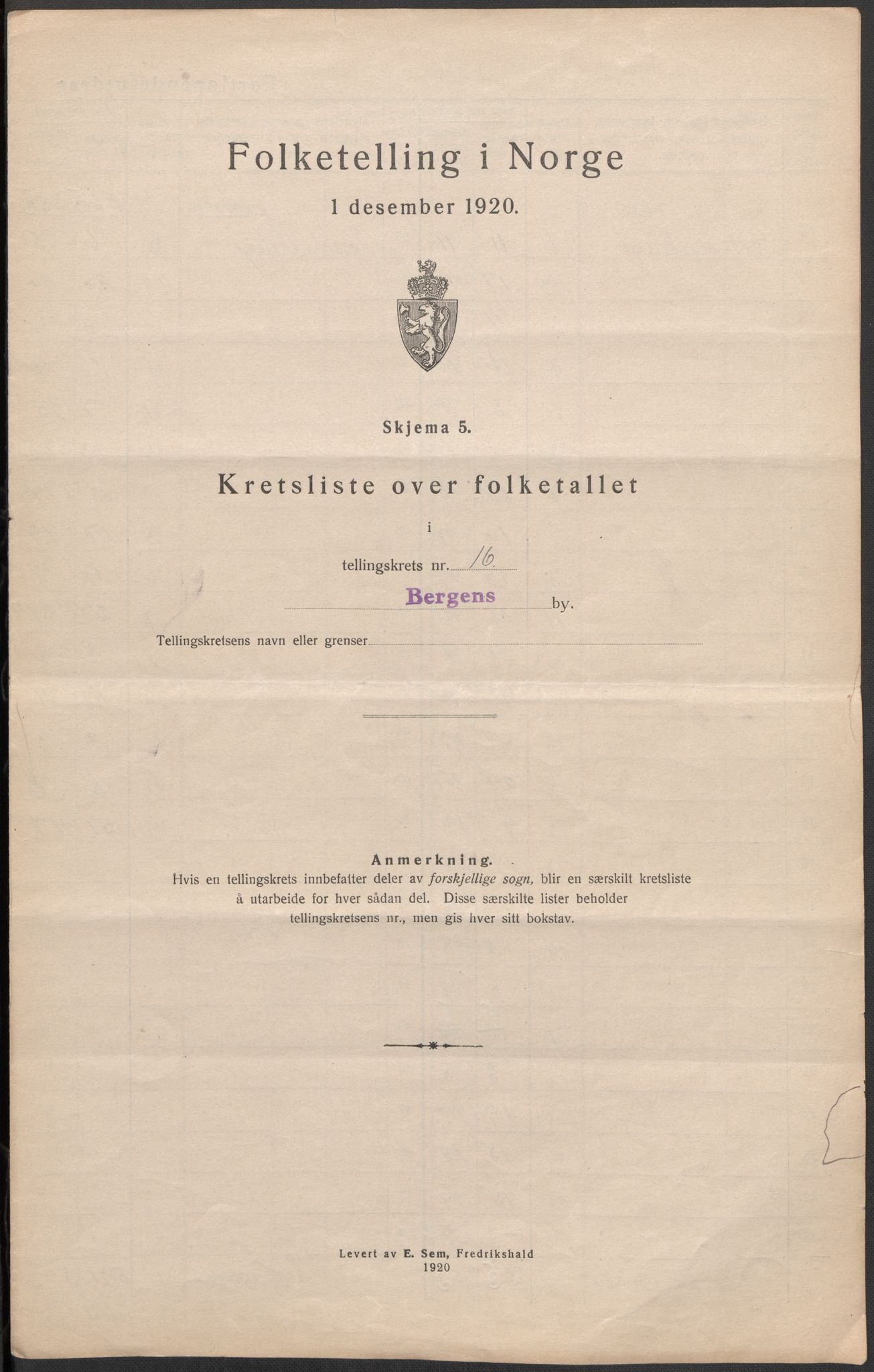 SAB, 1920 census for Bergen, 1920, p. 58