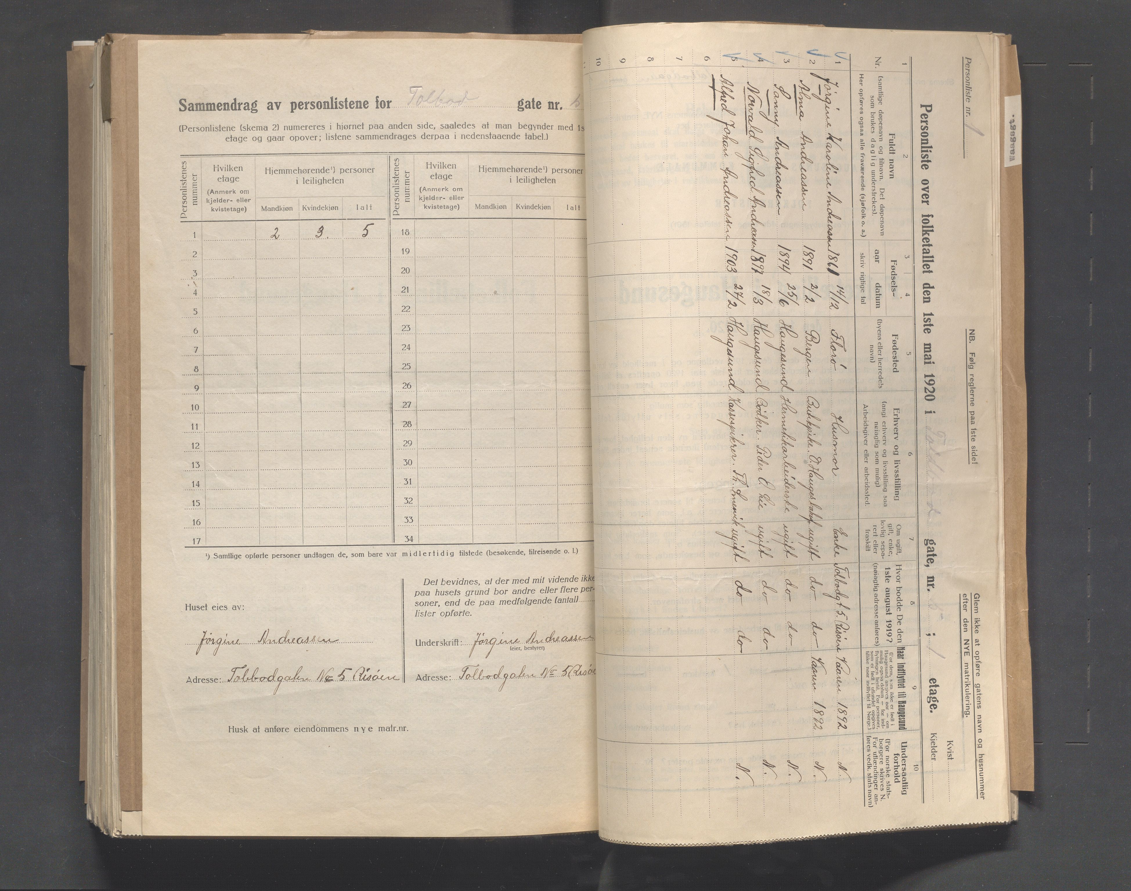 IKAR, Local census 1.5.1920 for Haugesund, 1920, p. 7112