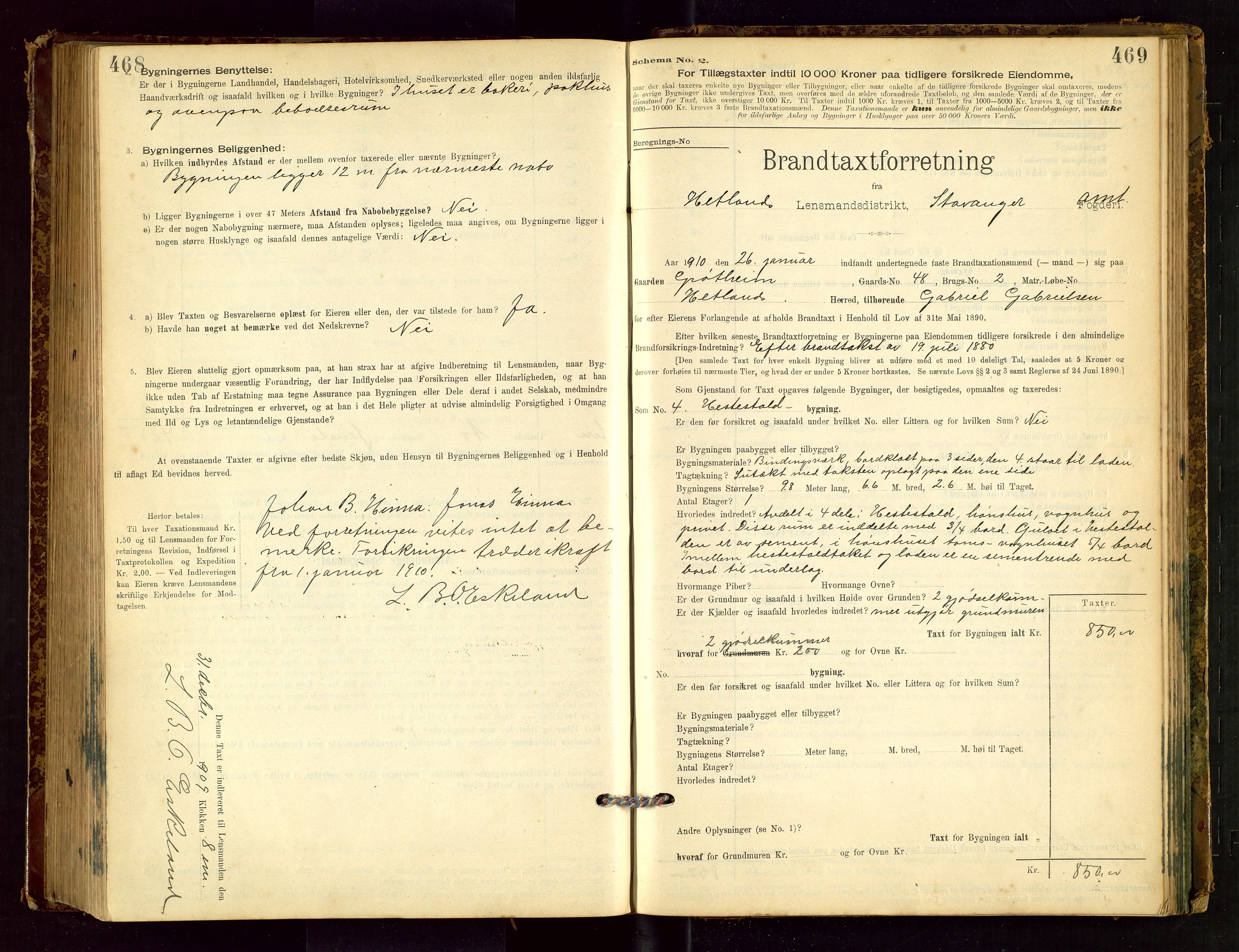 Hetland lensmannskontor, SAST/A-100101/Gob/L0001: "Brandtaxationsprotokol", 1895-1918, p. 468-469