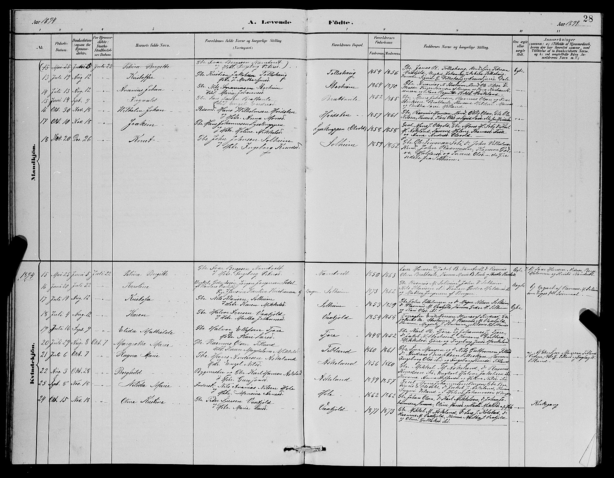 Manger sokneprestembete, AV/SAB-A-76801/H/Hab: Parish register (copy) no. D 2, 1883-1894, p. 28