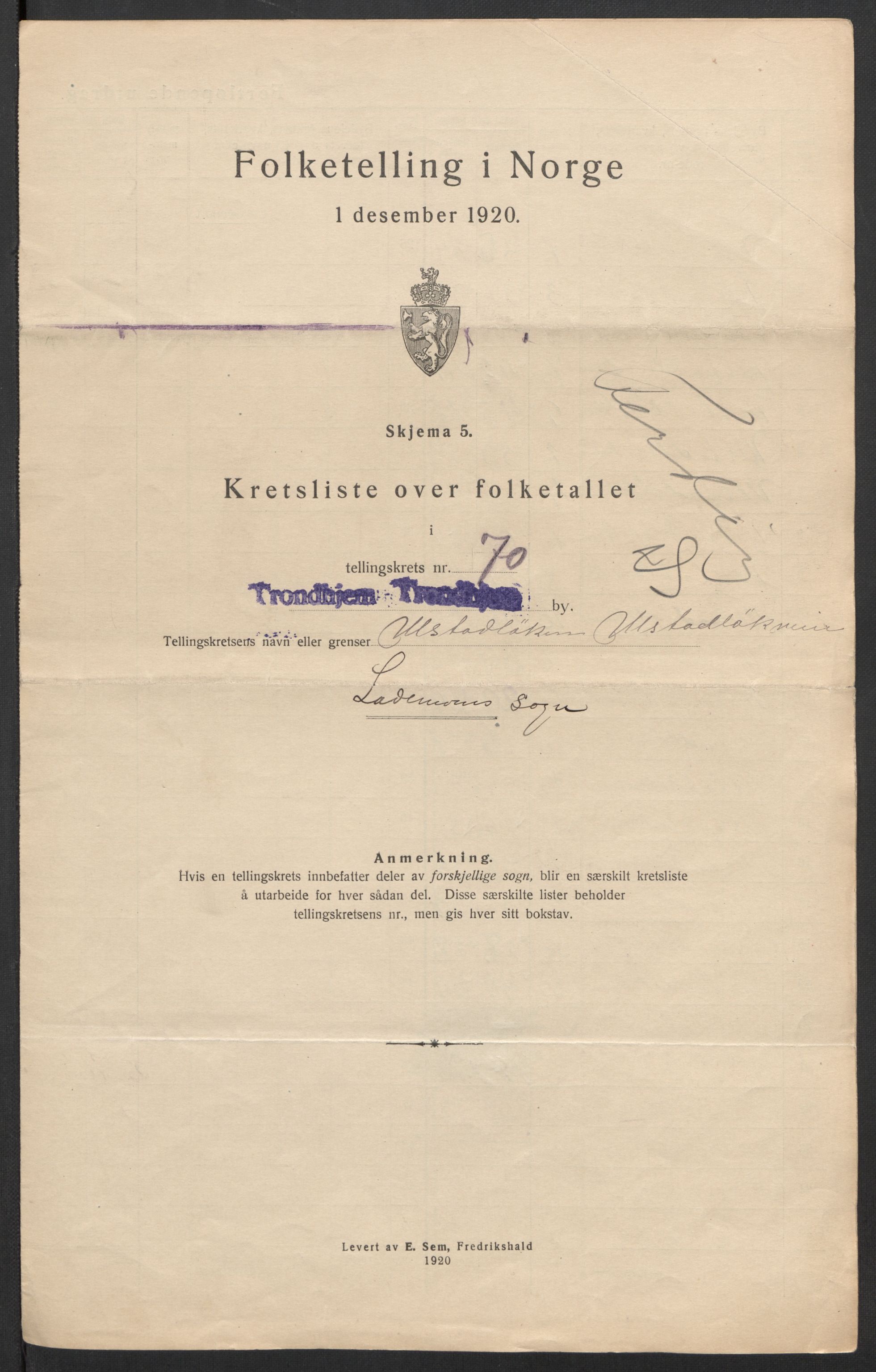 SAT, 1920 census for Trondheim, 1920, p. 224