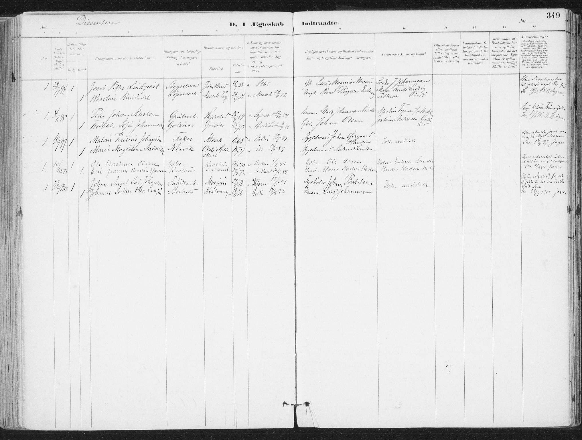 Ministerialprotokoller, klokkerbøker og fødselsregistre - Nordland, SAT/A-1459/802/L0055: Parish register (official) no. 802A02, 1894-1915, p. 349