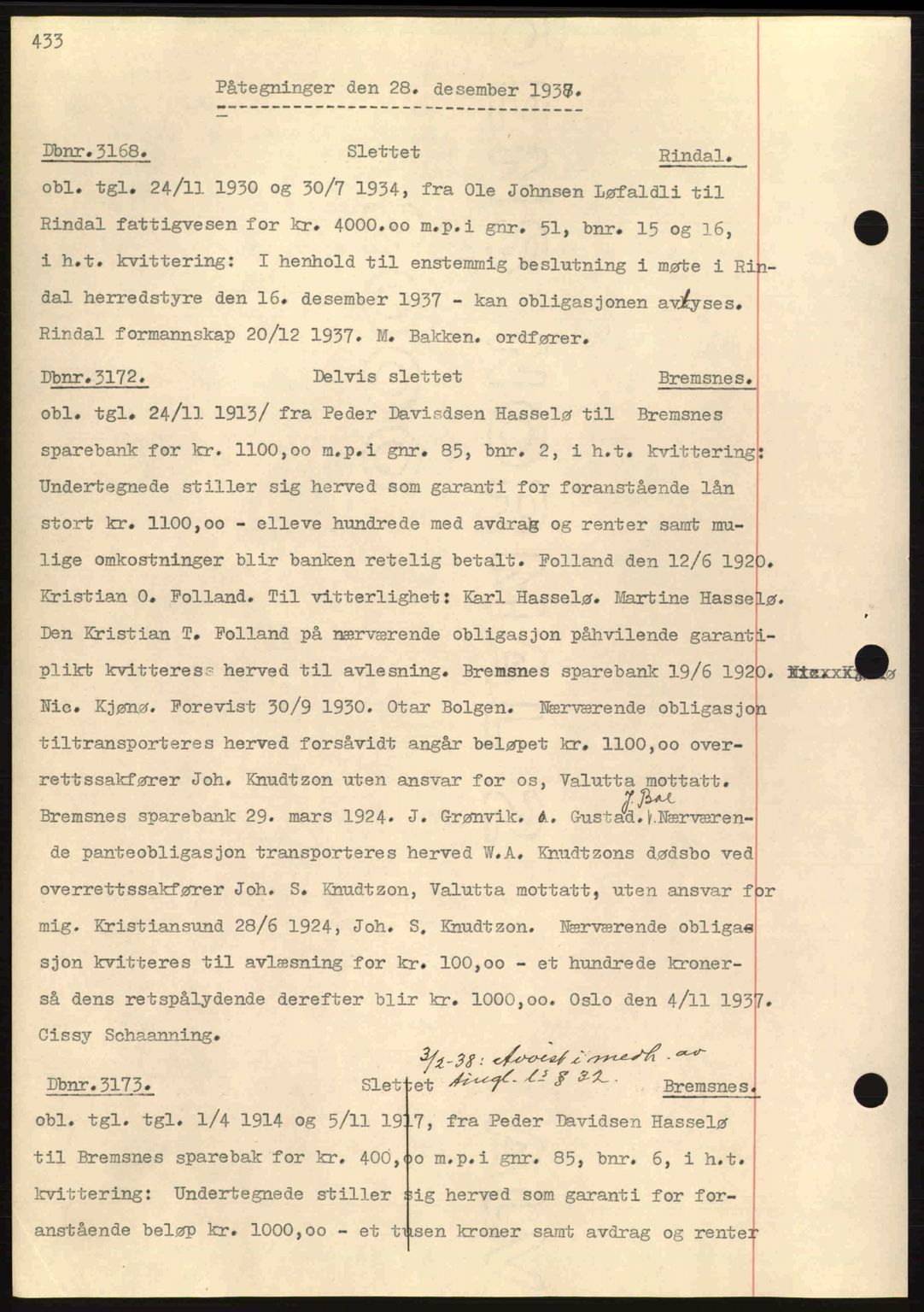 Nordmøre sorenskriveri, AV/SAT-A-4132/1/2/2Ca: Mortgage book no. C80, 1936-1939, Diary no: : 3168/1937