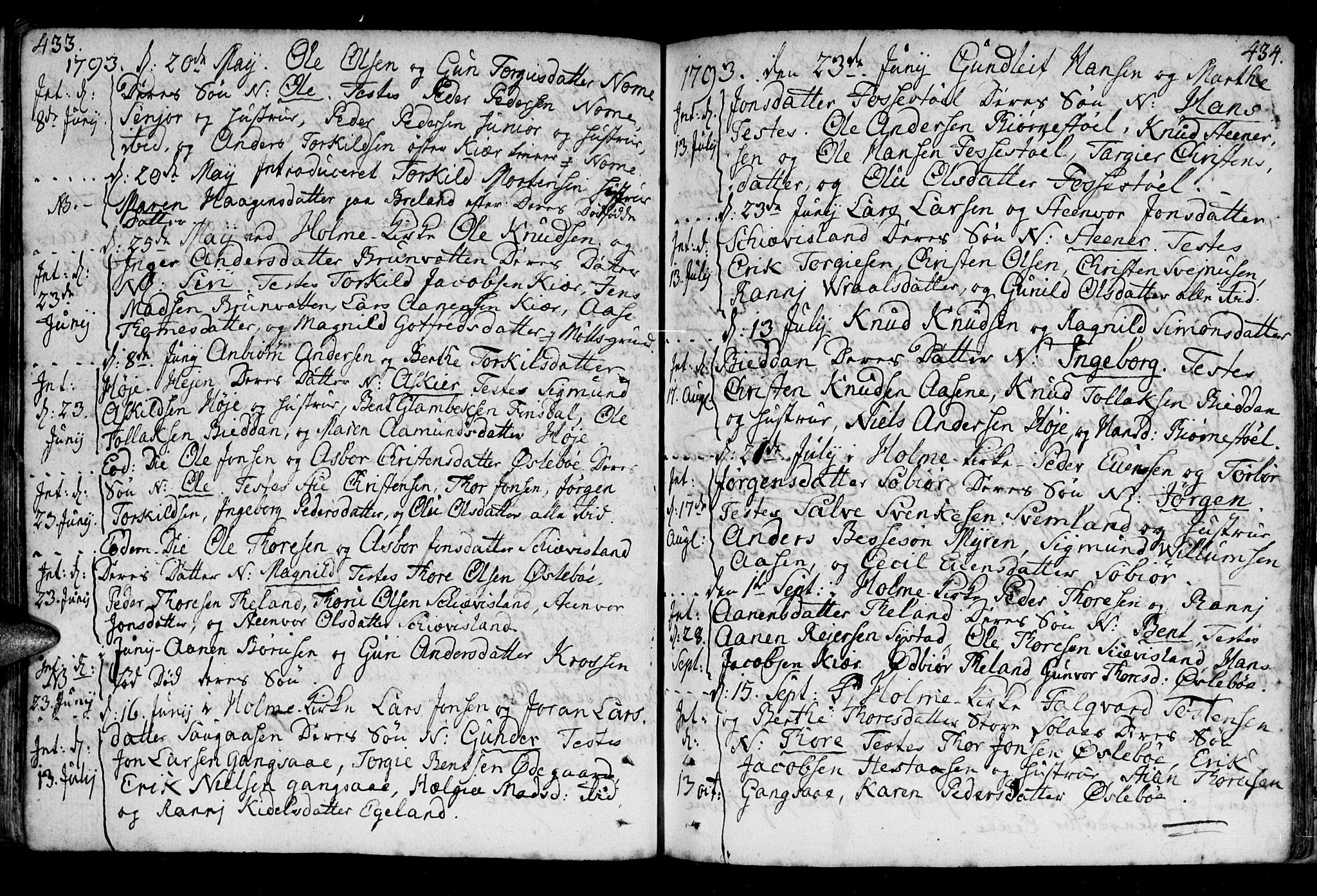 Holum sokneprestkontor, AV/SAK-1111-0022/F/Fa/Fac/L0001: Parish register (official) no. A 1, 1773-1820, p. 433-434