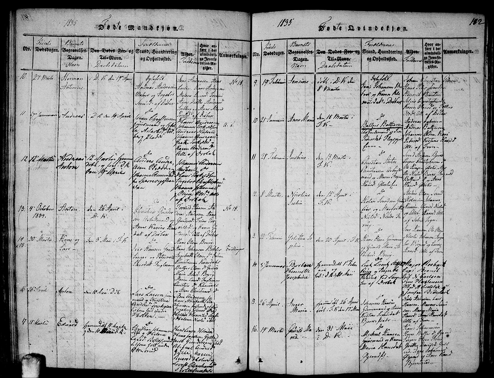 Drøbak prestekontor Kirkebøker, AV/SAO-A-10142a/F/Fa/L0001: Parish register (official) no. I 1, 1816-1842, p. 182