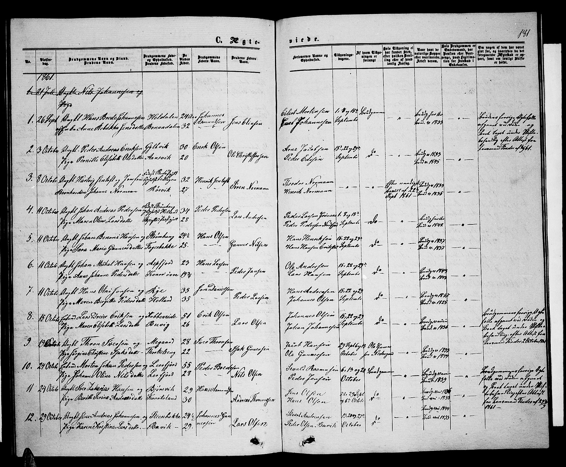 Ministerialprotokoller, klokkerbøker og fødselsregistre - Nordland, AV/SAT-A-1459/853/L0775: Parish register (copy) no. 853C03, 1859-1877, p. 181