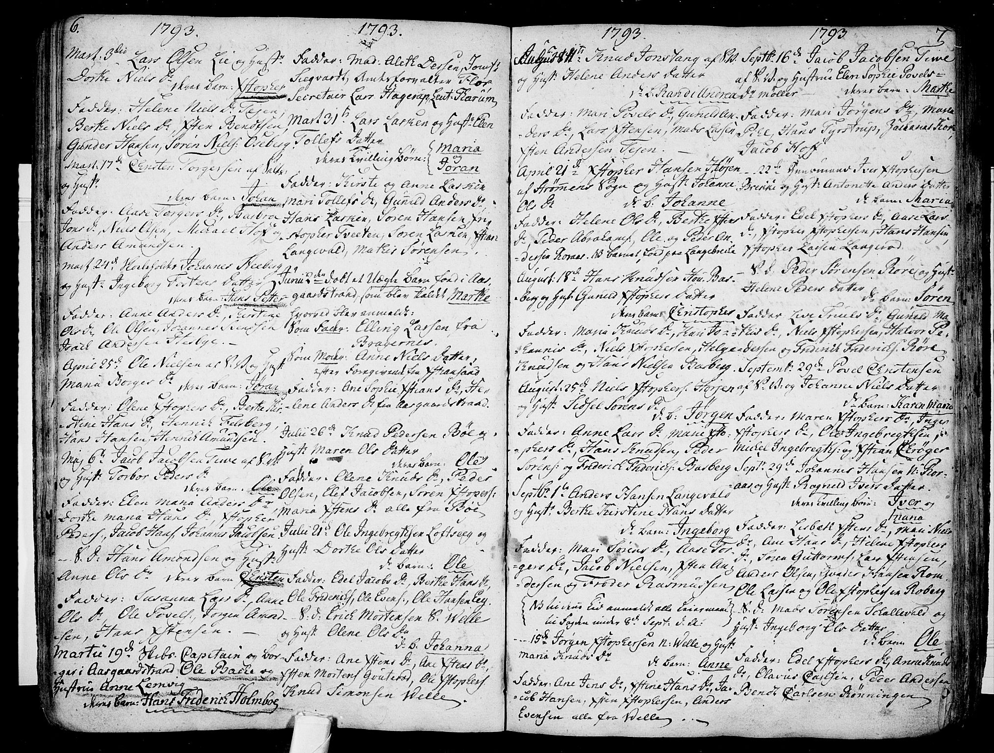 Sem kirkebøker, AV/SAKO-A-5/F/Fb/L0003: Parish register (official) no. II 3, 1792-1814, p. 6-7