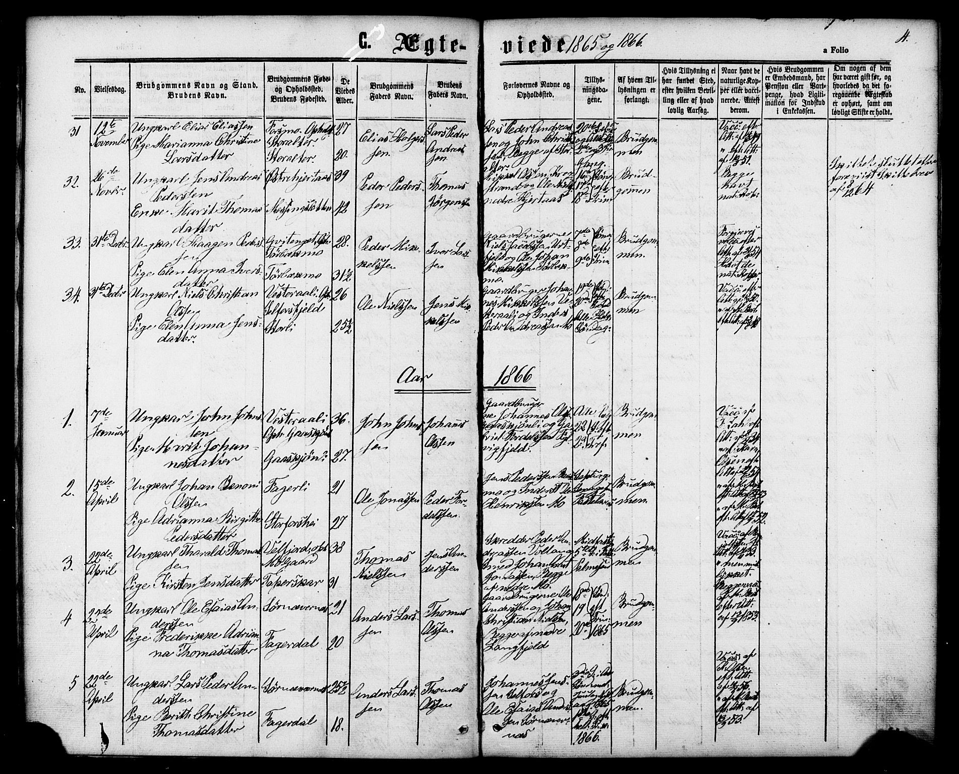 Ministerialprotokoller, klokkerbøker og fødselsregistre - Nordland, SAT/A-1459/827/L0395: Parish register (official) no. 827A07, 1864-1886, p. 4