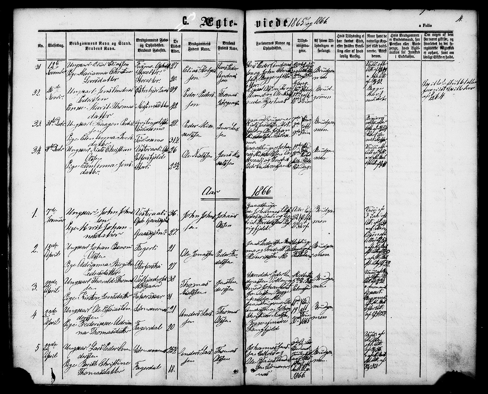 Ministerialprotokoller, klokkerbøker og fødselsregistre - Nordland, AV/SAT-A-1459/827/L0395: Parish register (official) no. 827A07, 1864-1886, p. 4