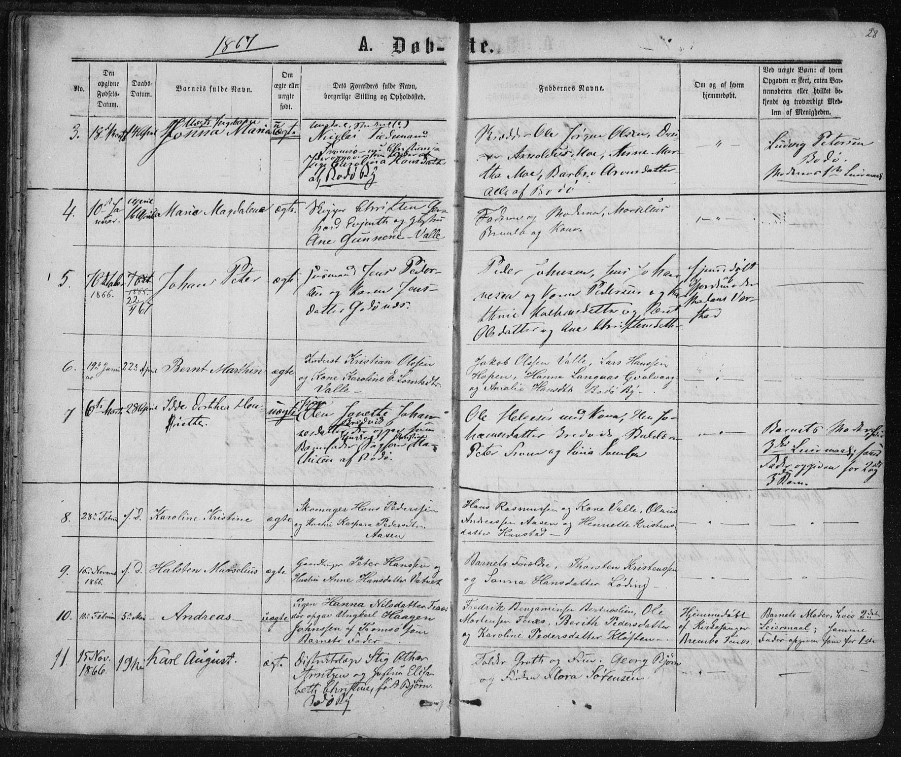 Ministerialprotokoller, klokkerbøker og fødselsregistre - Nordland, SAT/A-1459/801/L0008: Parish register (official) no. 801A08, 1864-1875, p. 28