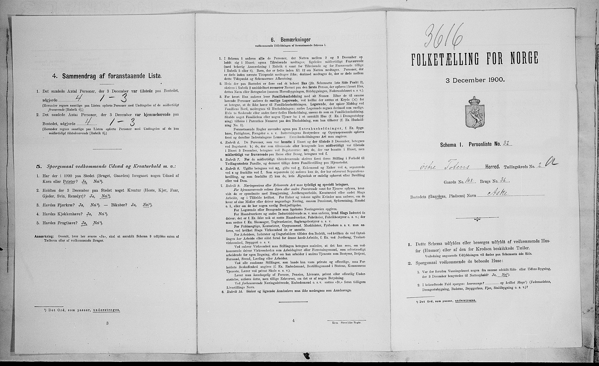 SAH, 1900 census for Østre Toten, 1900, p. 409