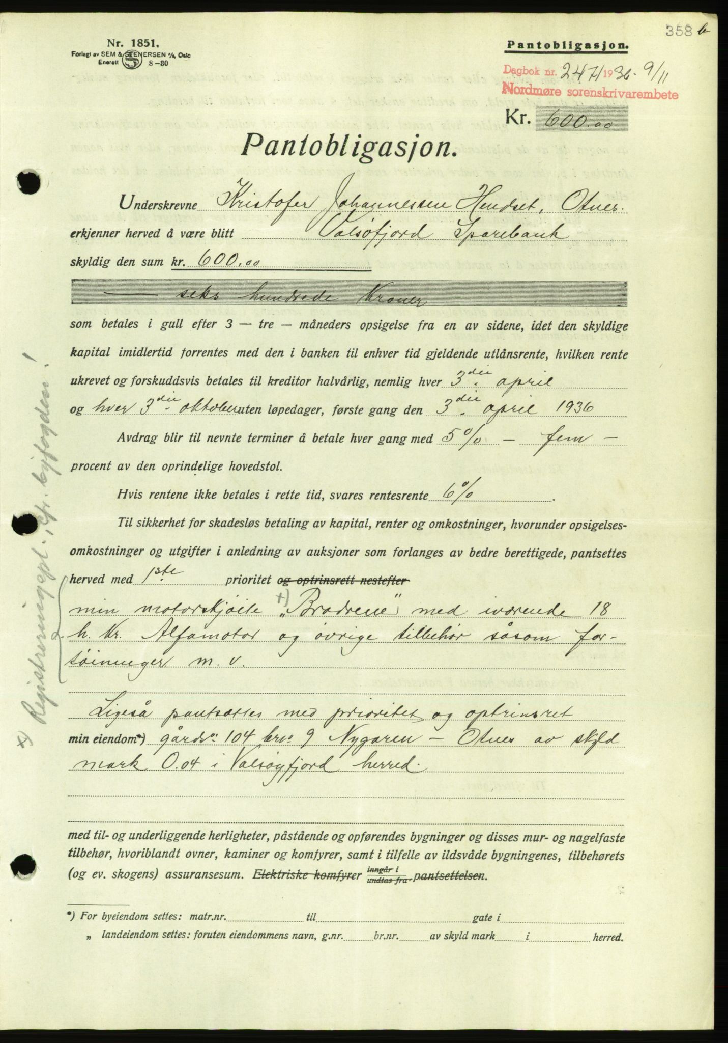 Nordmøre sorenskriveri, AV/SAT-A-4132/1/2/2Ca/L0090: Mortgage book no. B80, 1936-1937, Diary no: : 2471/1936