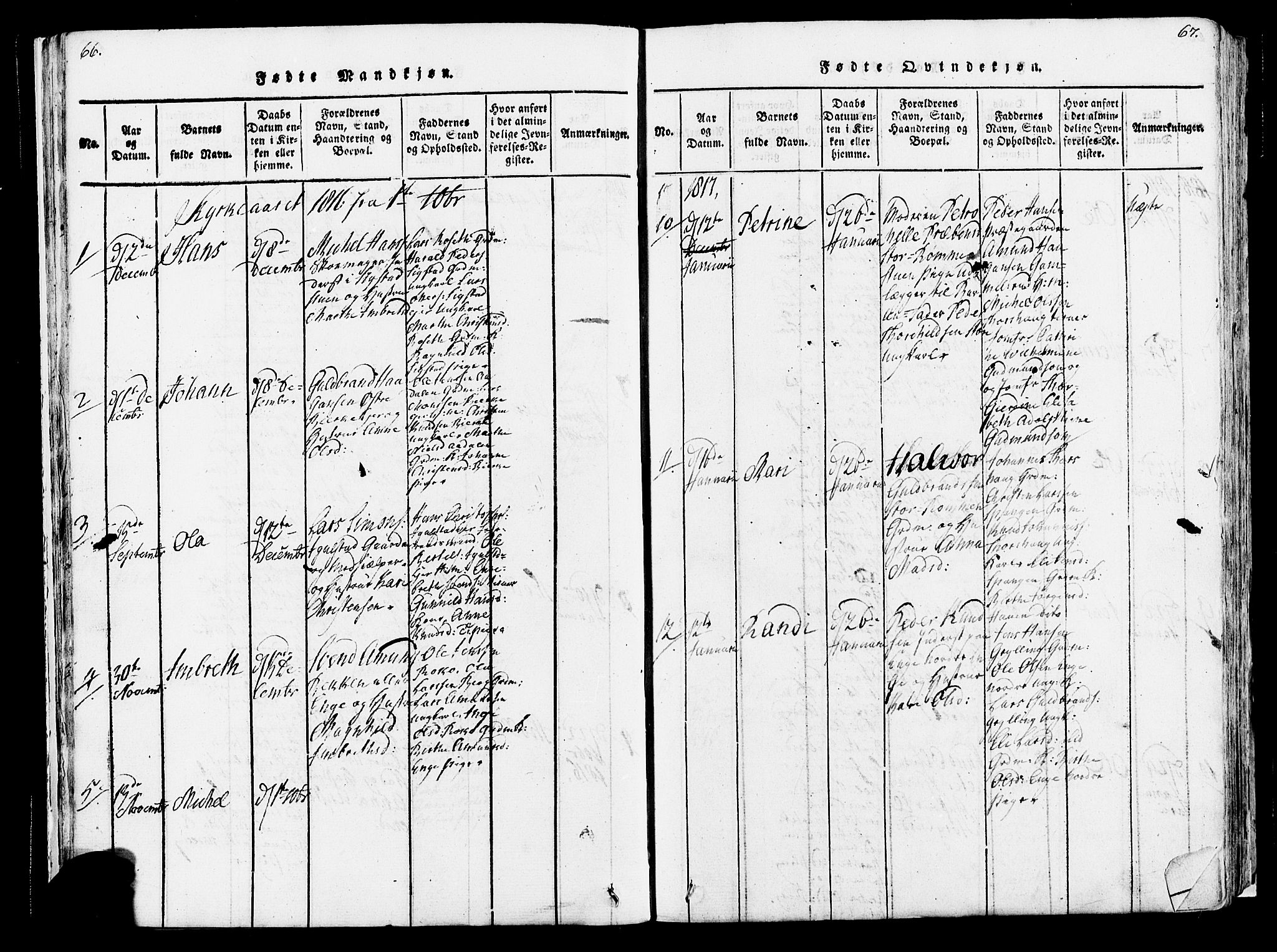 Løten prestekontor, AV/SAH-PREST-022/K/Ka/L0005: Parish register (official) no. 5, 1814-1832, p. 66-67